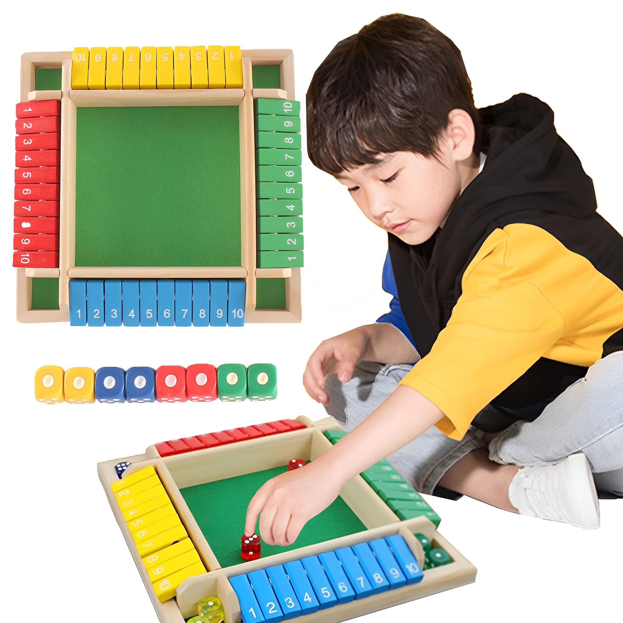 MZSX Juego de Tablero, Juego de Dados de Caja, Juego de Tablero de Madera con Dados, Juego de Dados de Caja para 1-4 Jugadores Habilidades Matemáticas Juguete Educativo Montessori, Juego de Tablero