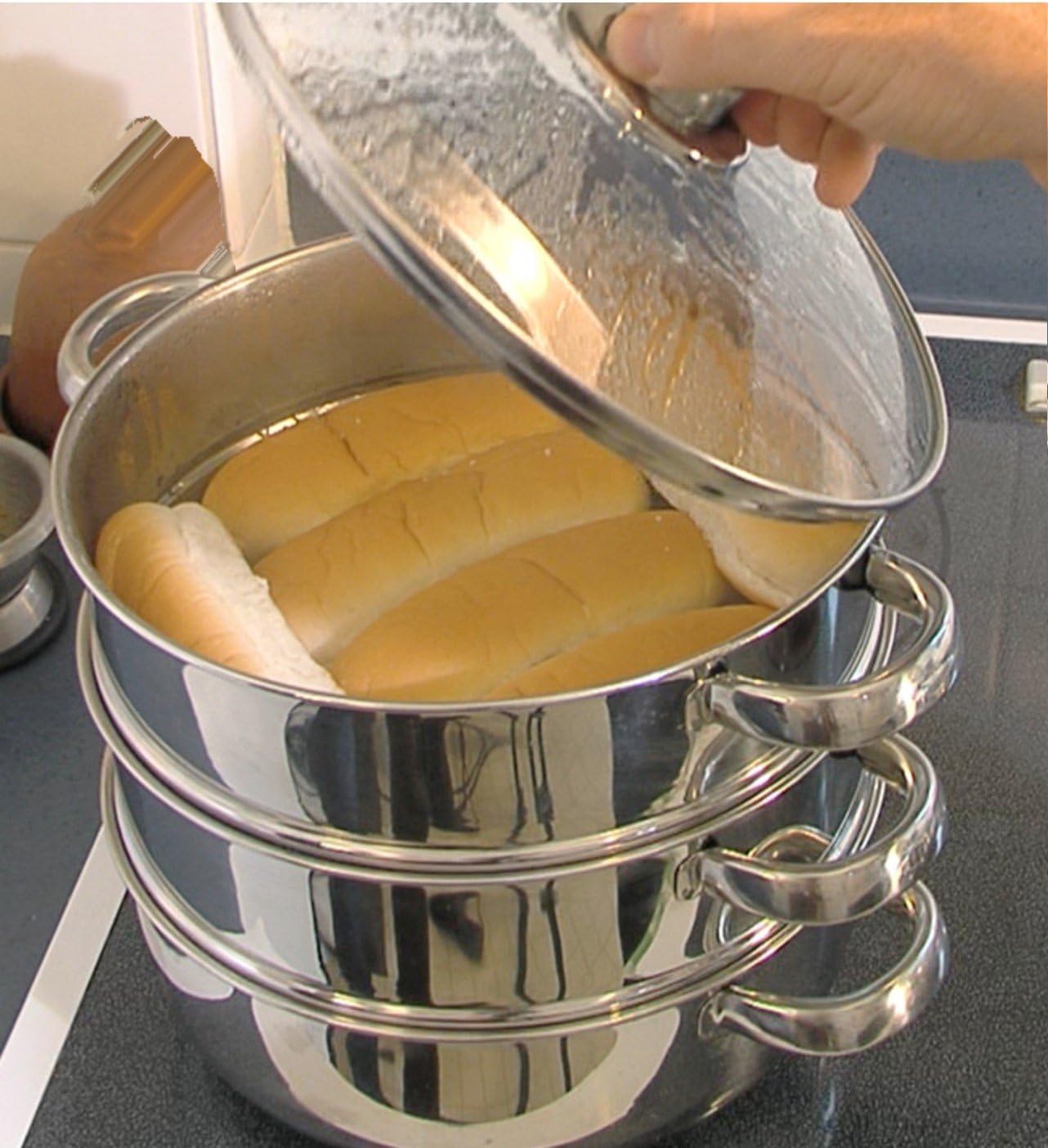 18/10 Stainless Steel Ballpark Hotdog Steamer and 10 Inch Vegetable Seafood Steamer