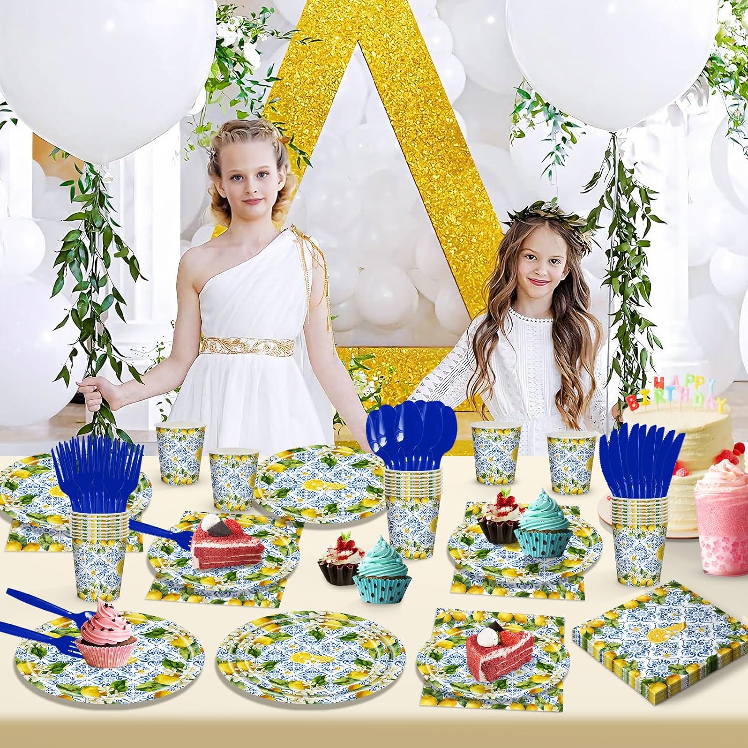 168 Pcs Amalfi Coast Party Decorations Serve 24 Guests Lemon Plates and Napkins Party Supplies Mediterranean Decor Paper Disposable Dinnerware Sets