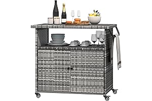 Durable and Versatile Wicker Bar Cart for Outdoor Elegance