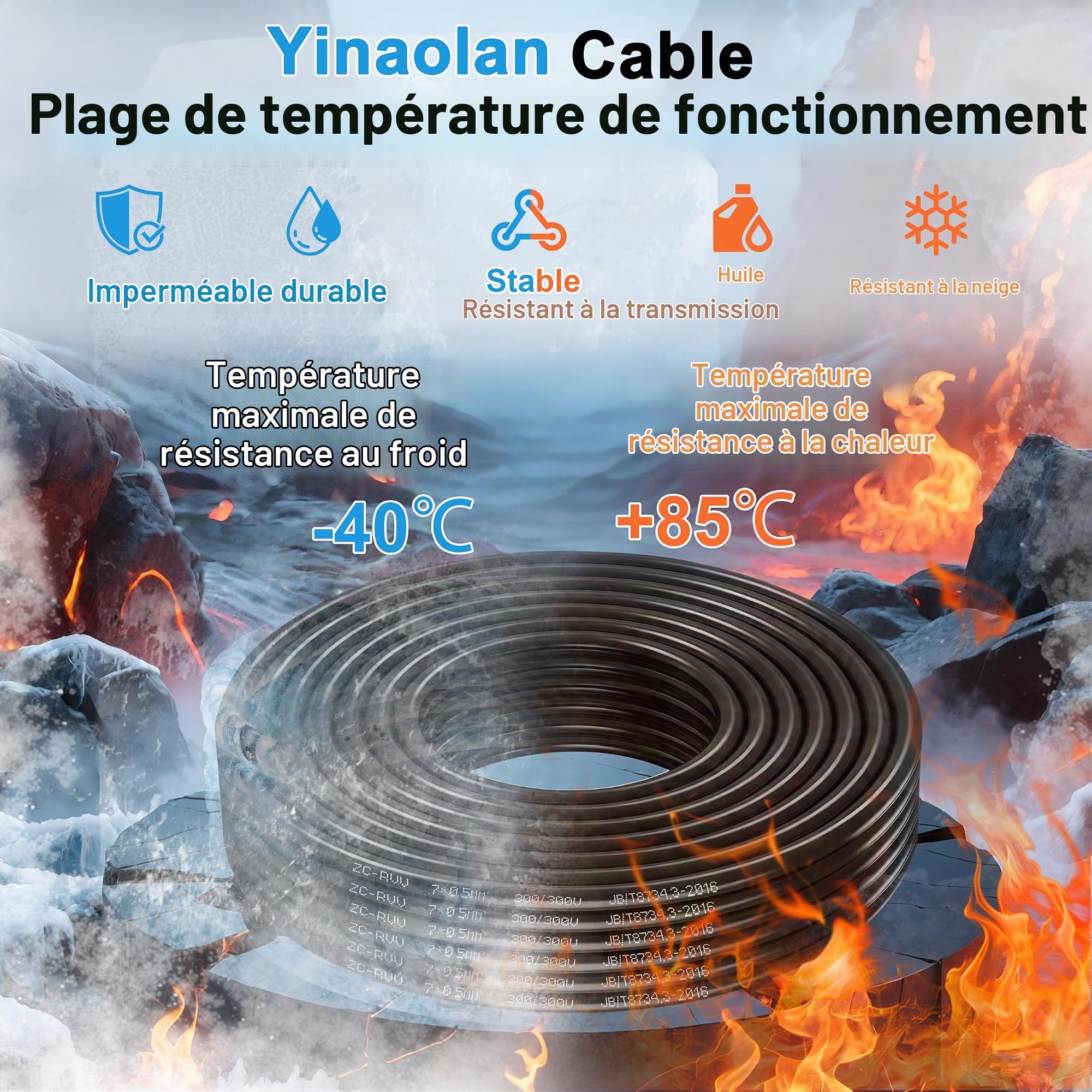 Câble 7 conducteurs 12 V 24 V Fil de automobile, 5 m pour remorques Camping-Car, 7 Fils électrique rond à paroi 7 x 0,75 mm² pour connexion de câblage
