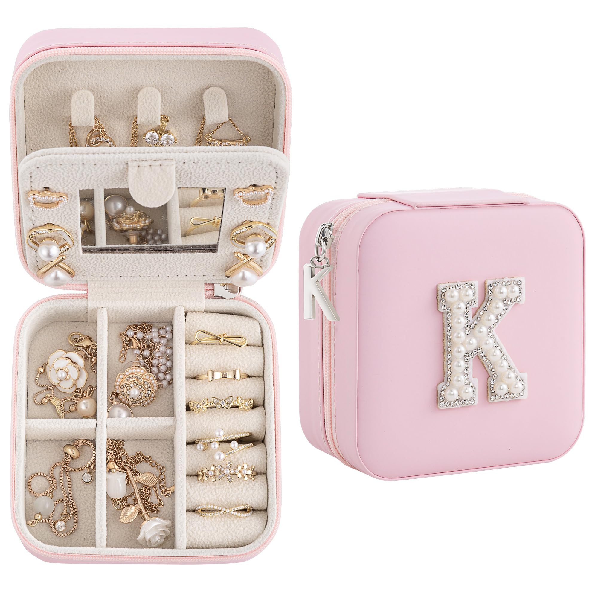 Birthday Gifts For Women Initial Jewelry Box Travel Jewelry Case Gifts for Wife Girlfriend Small Travel Jewelry Organizer