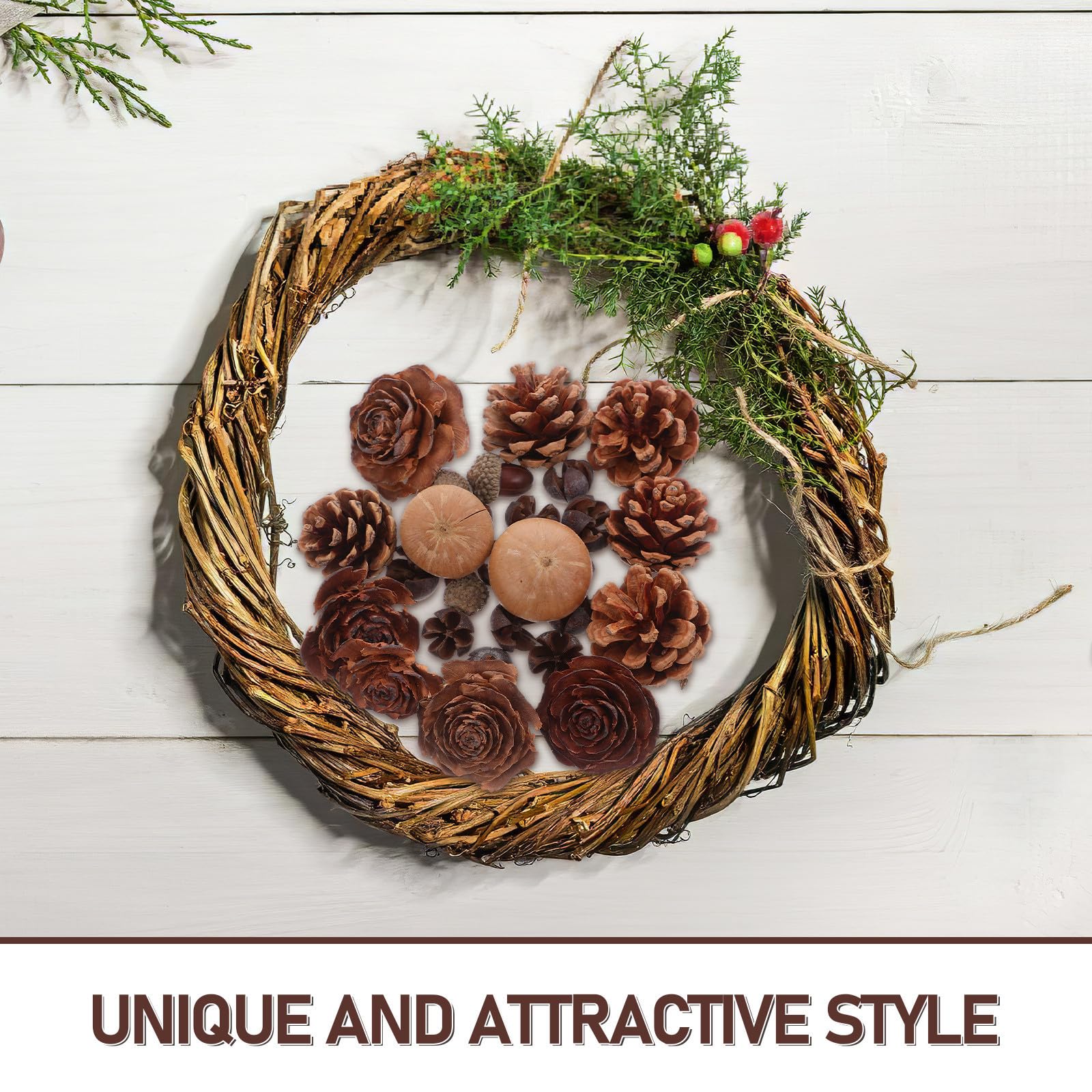 FRCOLOR 5 Set Mini Pigne Decorative in Legno per Natale e Inverno, Rustiche