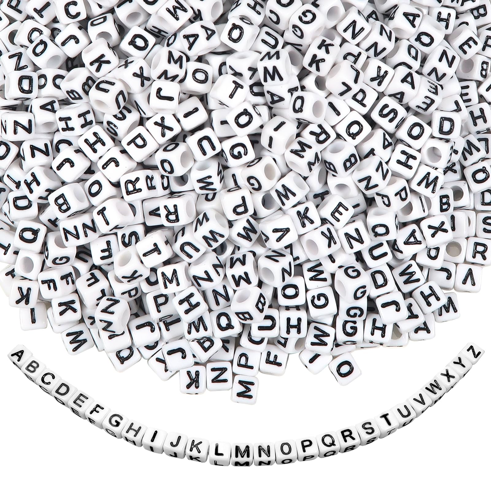 TOAOB 200pcs Cube Letter Beads Acrylic Alphabet 6mm Block Shape with Black Word for Necklace Bracelet Jewellery Making