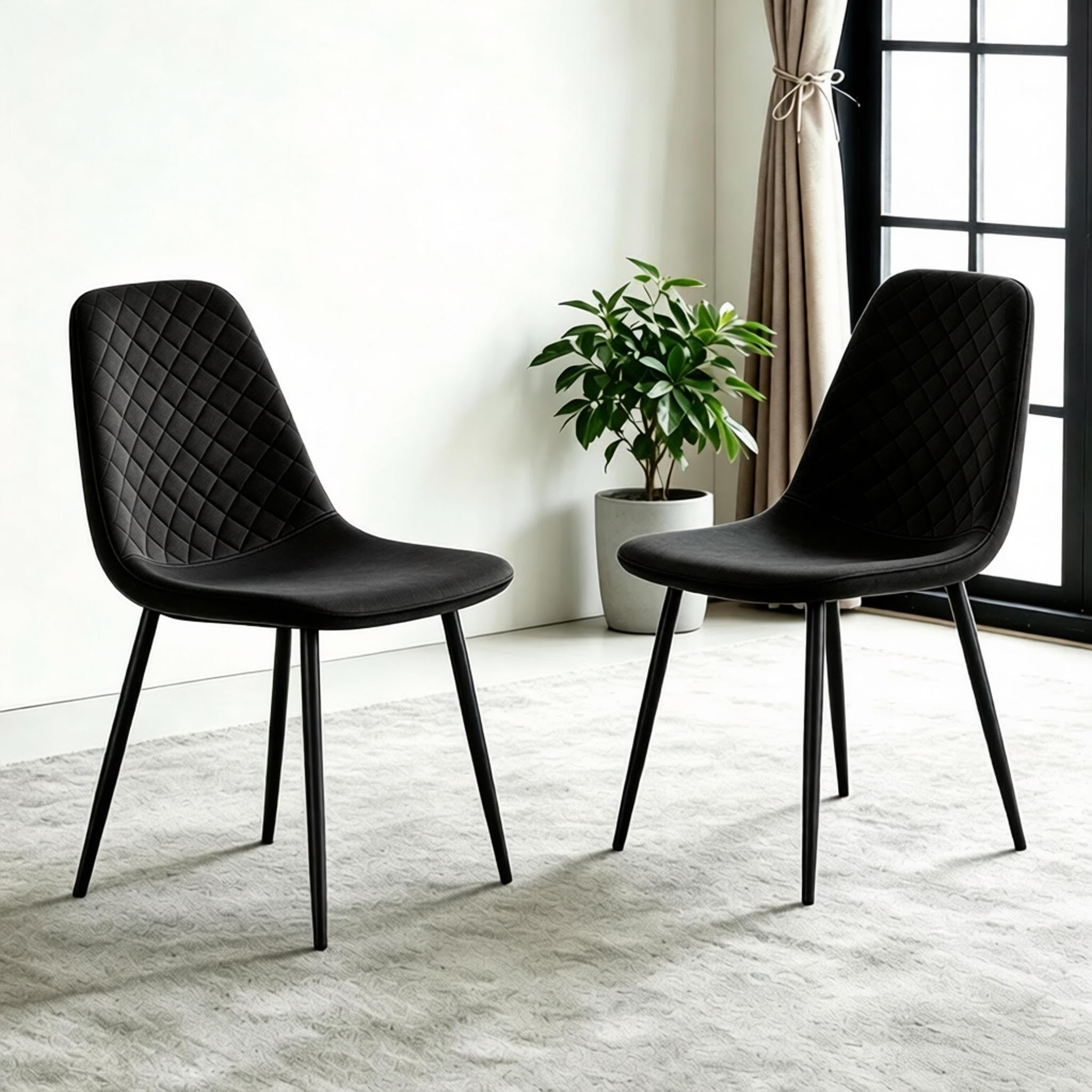 Qroxcey Set of 2 Velvet Dining Chairs Padded Seat Metal Legs Dining Room Black