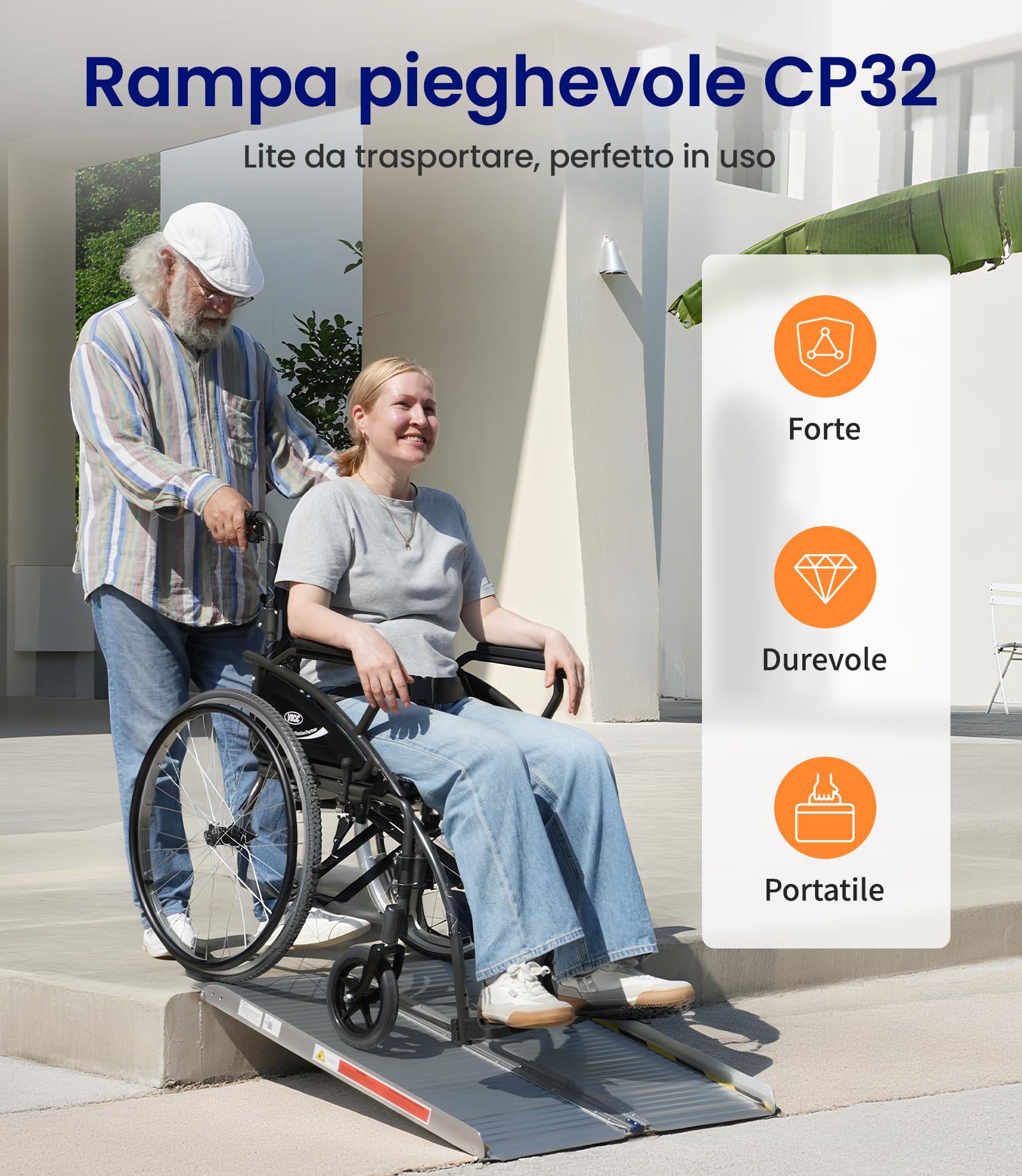 VOCIC CP32 - Rampa pieghevole per sedia a rotelle, 90 cm, per scale | Rampa in alluminio resistente fino a 300 kg, per sedia a rotelle, 76 cm, extra larga, leggera, adatta per casa e auto