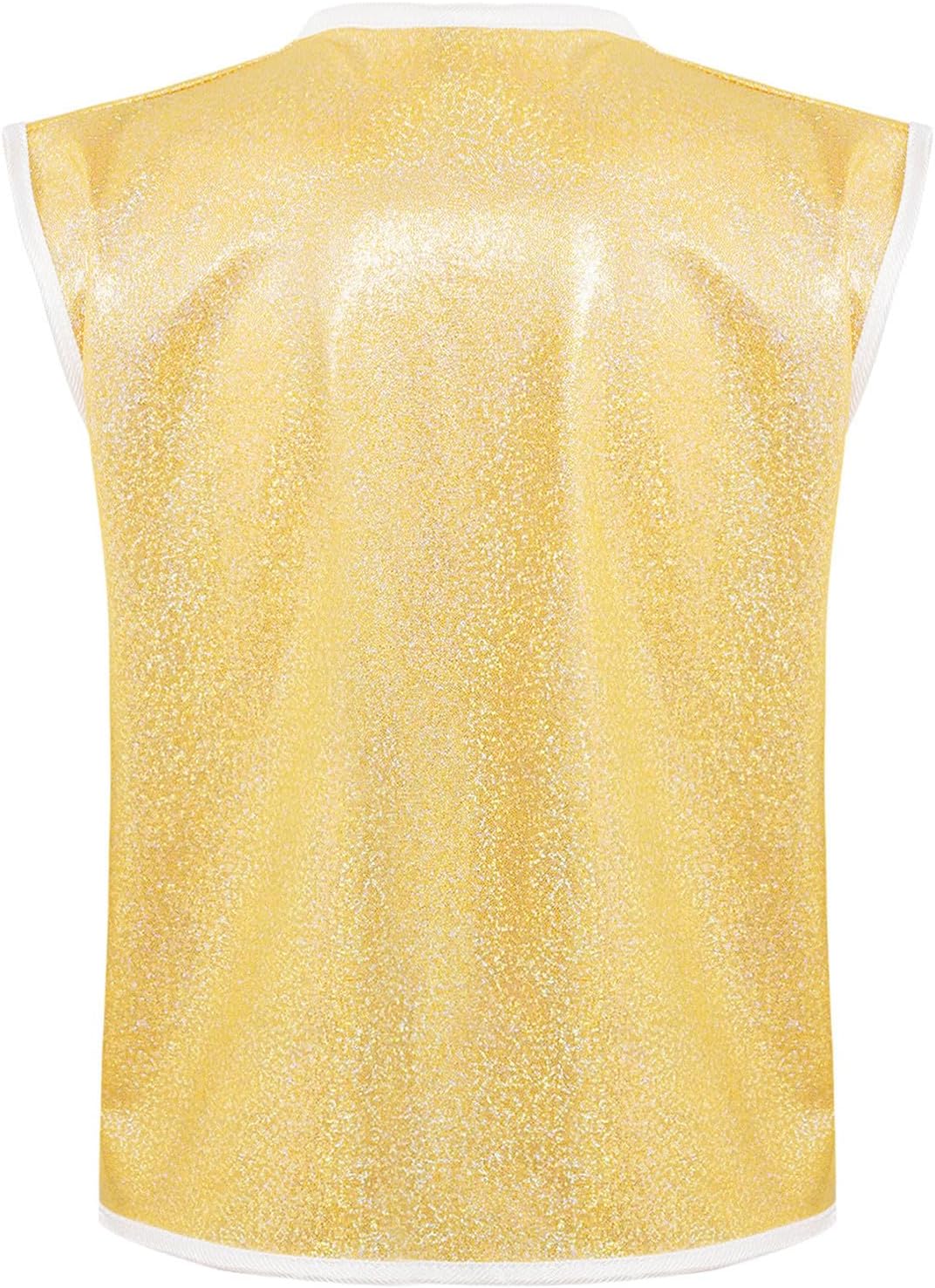 Linjinx Kids Boys Girls Shiny Sequins Vest Children Button Down Tops Waistcoat for Hip Hop Jazz Performance Dancewear