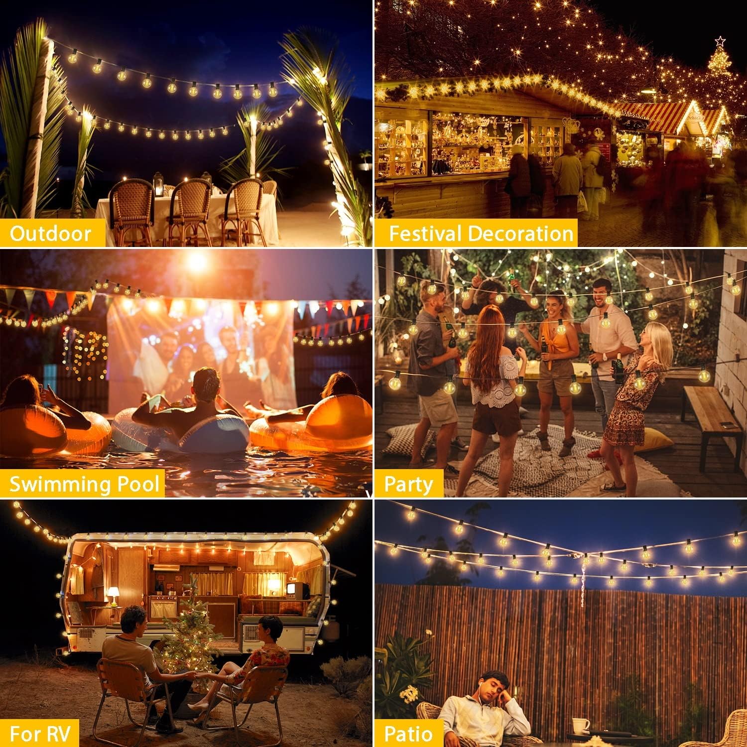 Binval 100FT Outdoor String Lights Patio Lights with 2Pack 50ft26 Led G40 Shatterproof Bulb Hanging Globe Lights Waterproof Hanging Lights String for Backyard Porch Bistro Party Garden Gathering