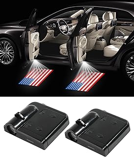2Pcs American Flag Car Door Lights Logo Projector,Car Door LED Logo Projector Light,Car Door Welcome Logo Projector Lights,Universal Holeless Magnet Sensor Ghost Shadow Welcome Lamp