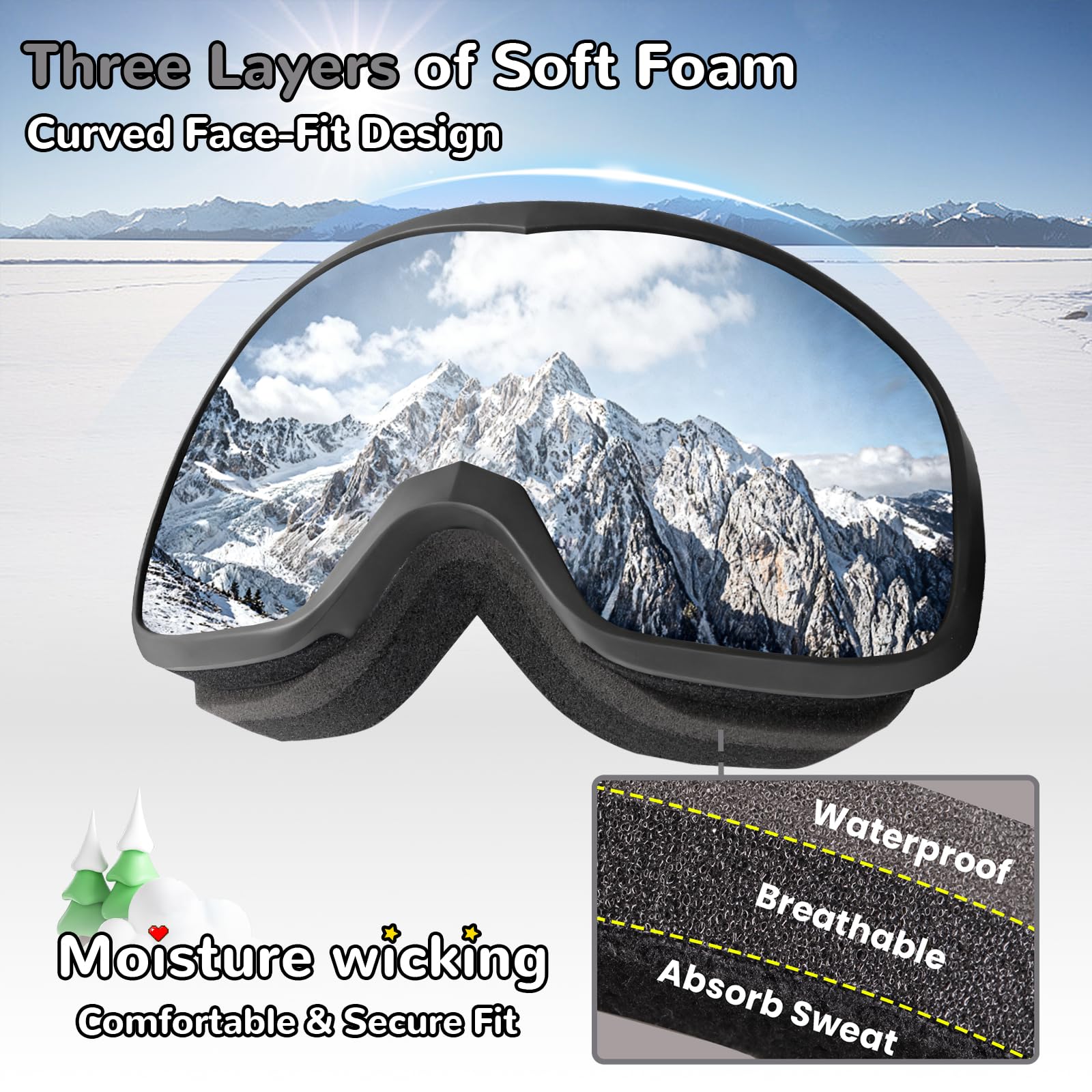 Keary Lunettes de ski pour enfants de 3 à 14 ans, lunettes de neige avec protection UV à 100 %, anti-buée
