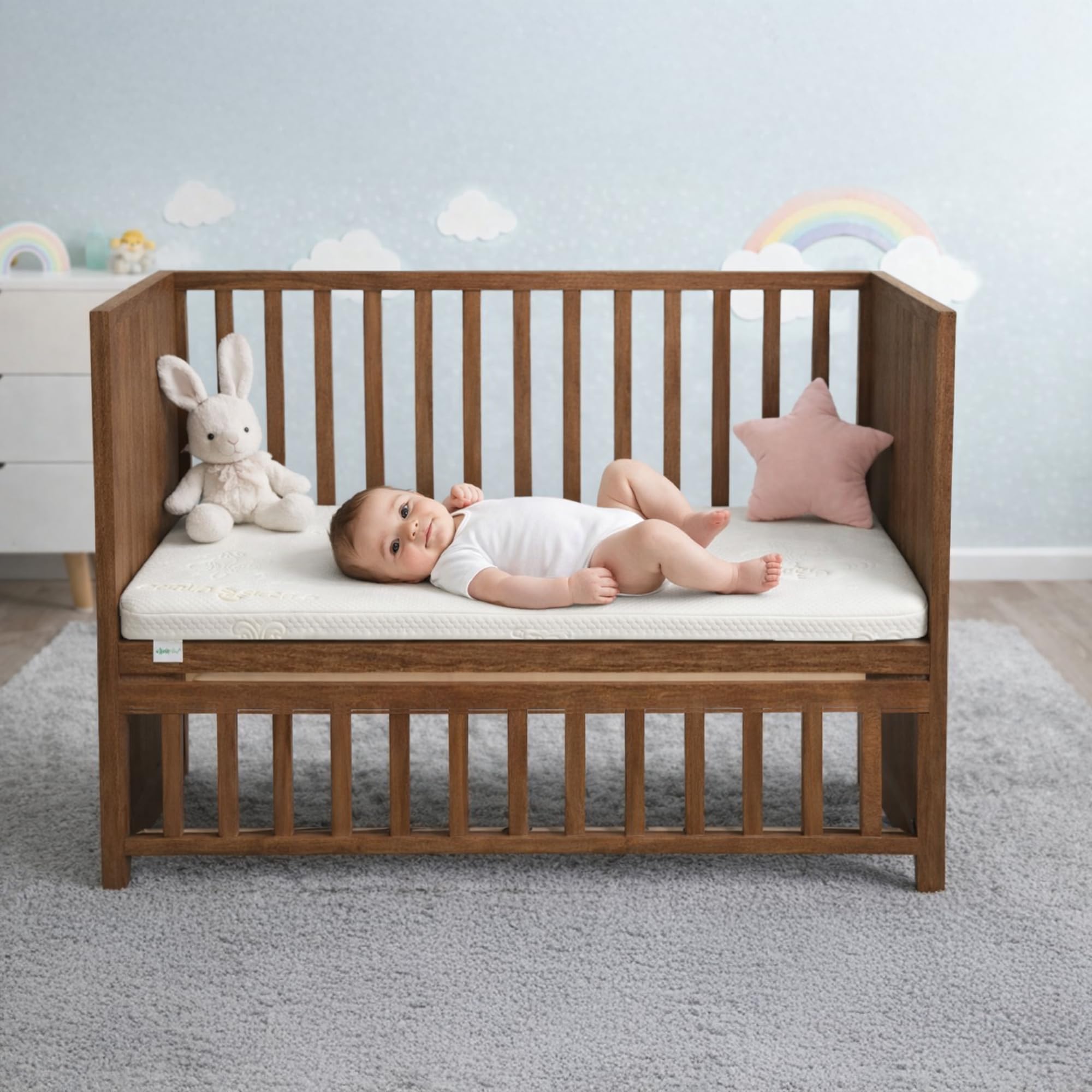 ORGANIC SLEEP 100% Natural Latex Baby Mattress 36"x18"x2" | Lightweight Crib & Cot Mattress for Kids | Breathable, Hypoallergenic & Supportive Baby Bed with Soft Aloe Vera Knitted Cover