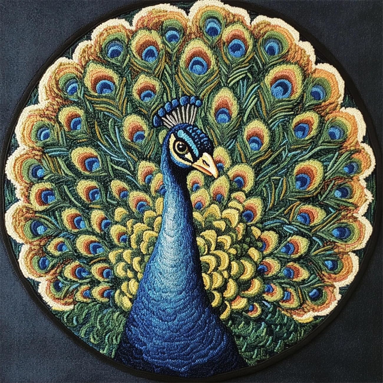 Kitquiver Latch Hook Carpet Kits Peacock Portrait 80x80cm