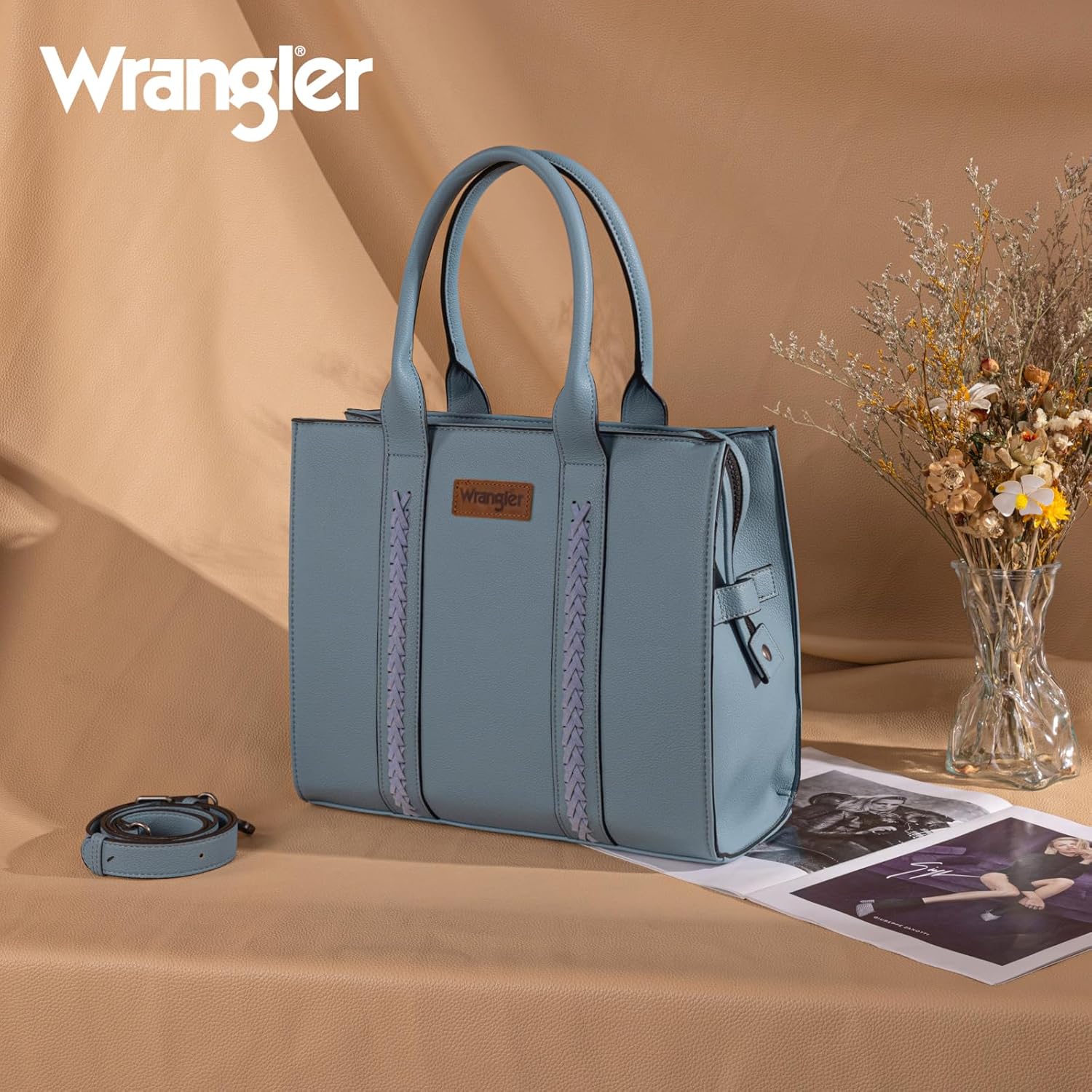 Montana West × Wrangler Large Tote Bags Purses for Women Work Top-Handle Handbags with Strap - Image 3