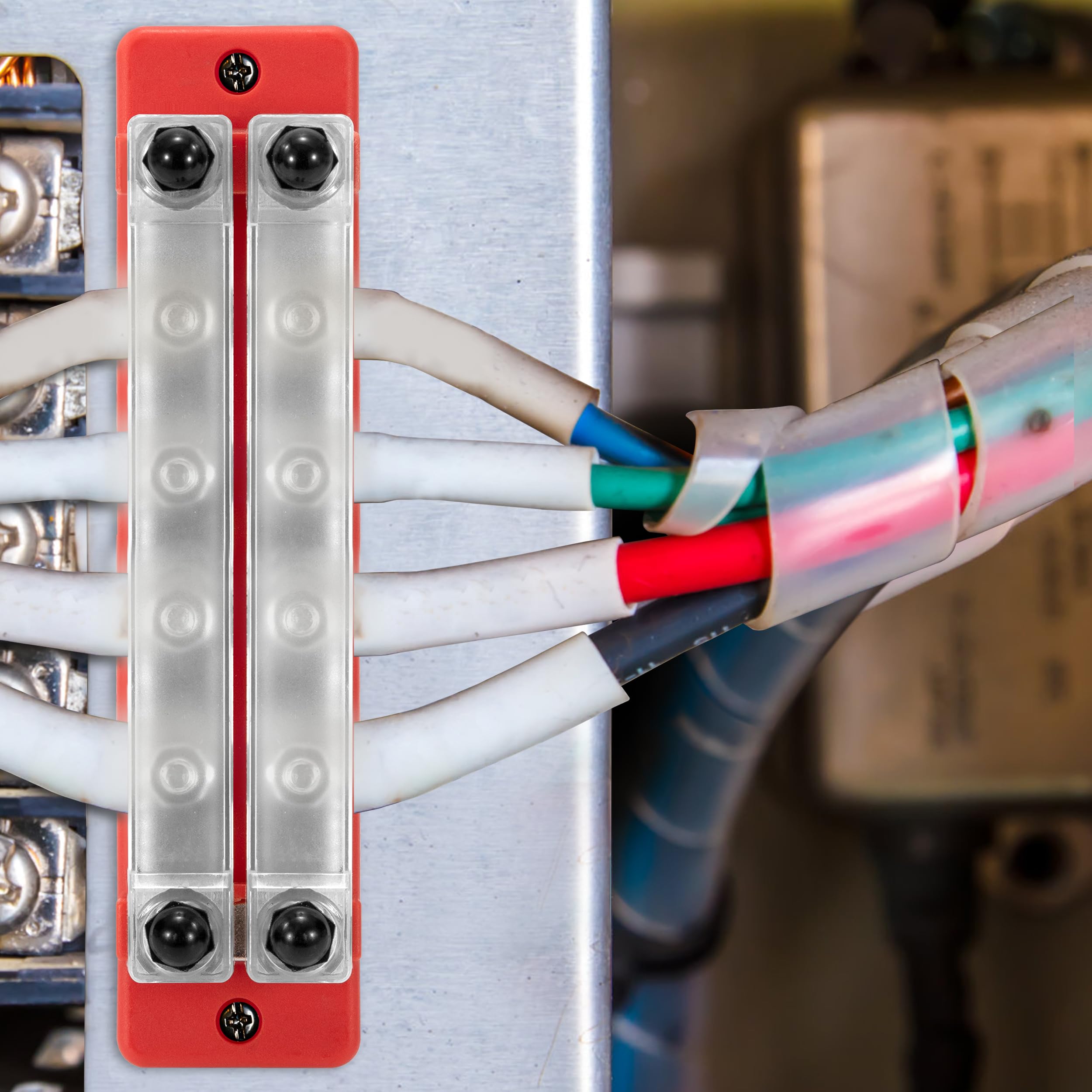 Blocco Distribuzione Alimentazione QIMEI 12V-48V DC - Busbar 150A Con 12 Terminali M4