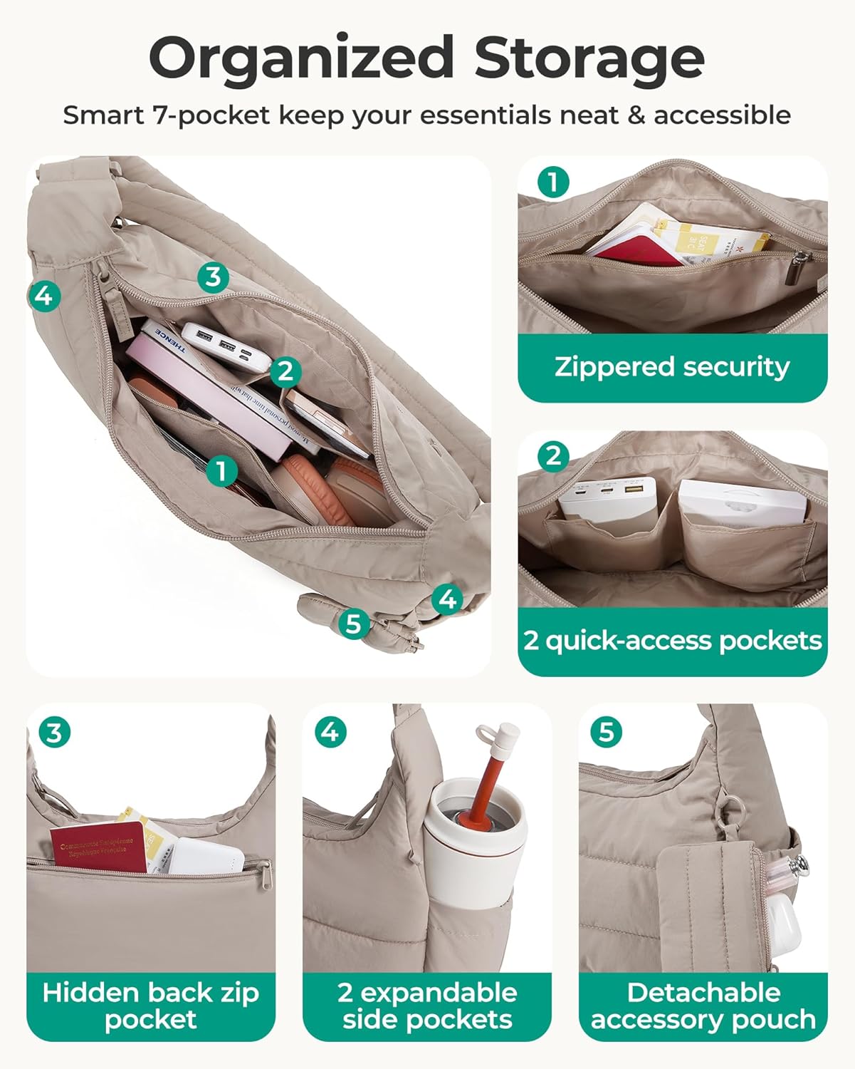 BAGSMART Crossbody Purses for Women with Adjustable Strap, Small Puffer Hobo Bags, Compact Fluffy Shoulder Handbags Pouch