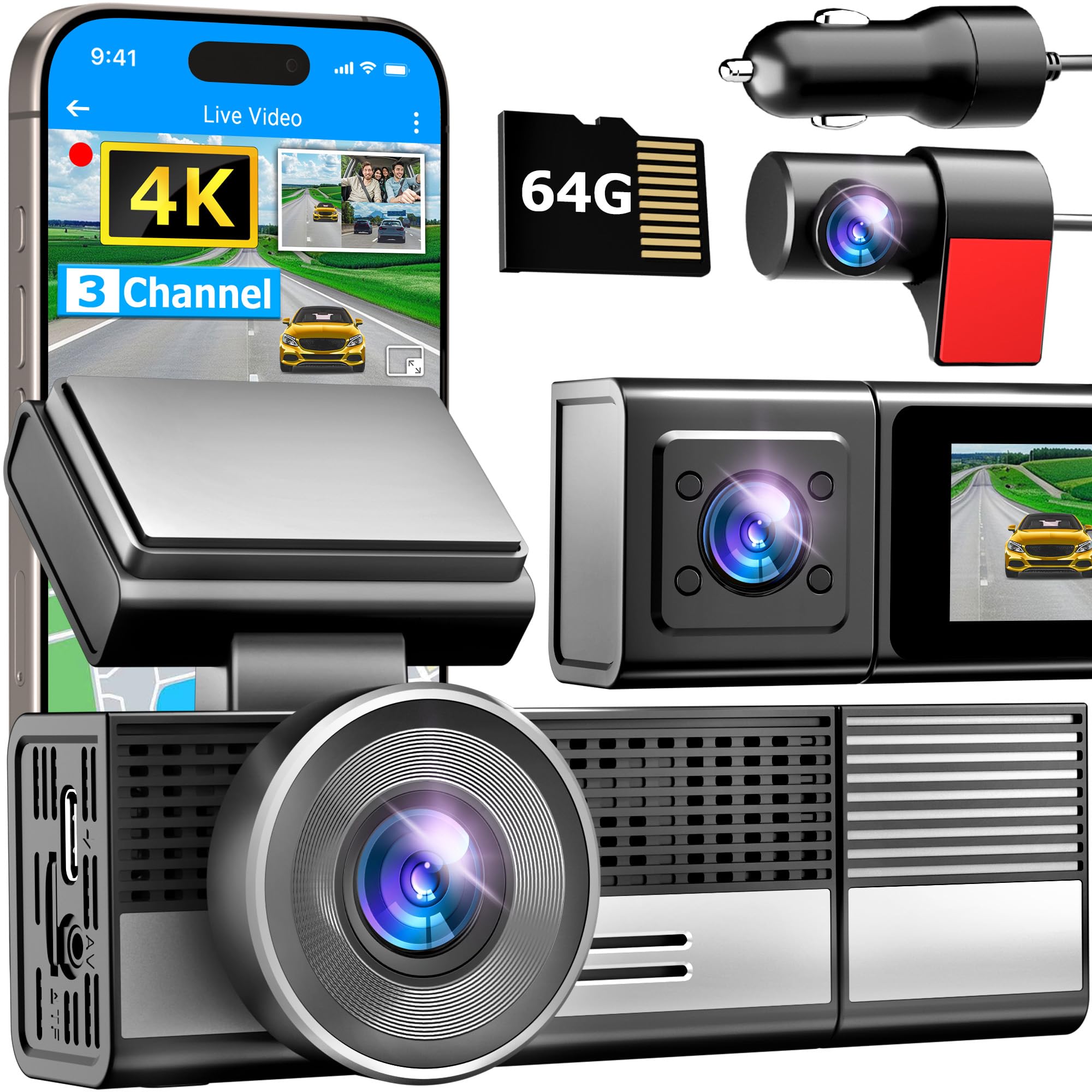 Dash Cam Front and Rear, 4k+1080P Dual Dash Camera for Cars