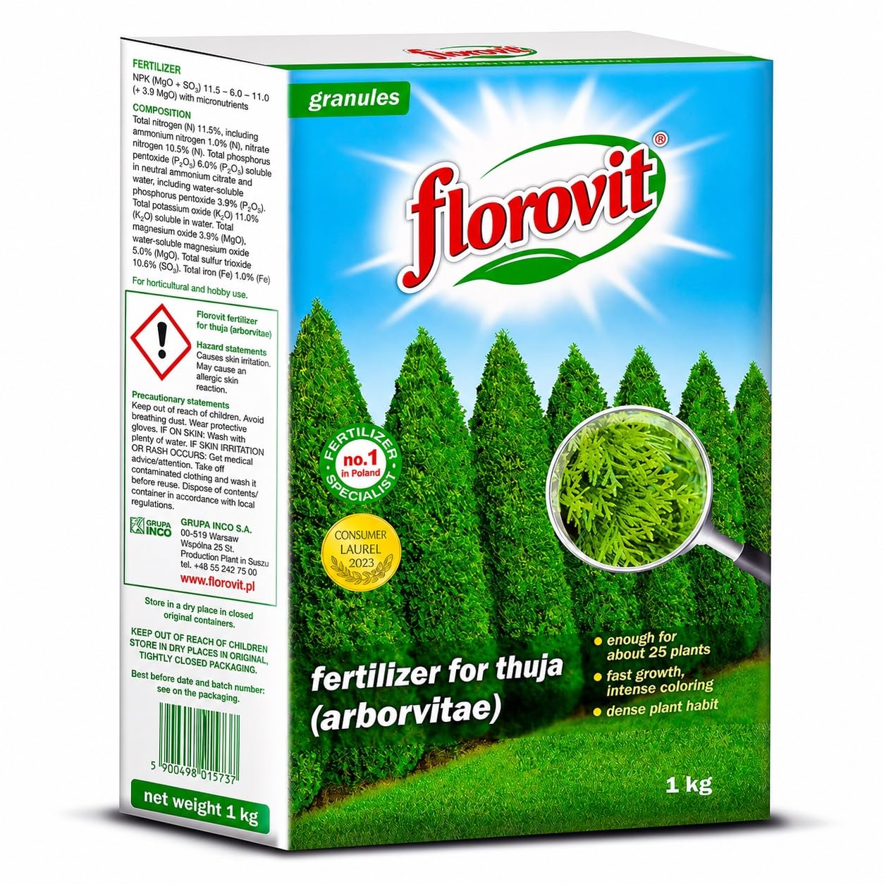 Thuja Fertiliser 1kg Balanced Granular Feed for Arborvitae Hedges