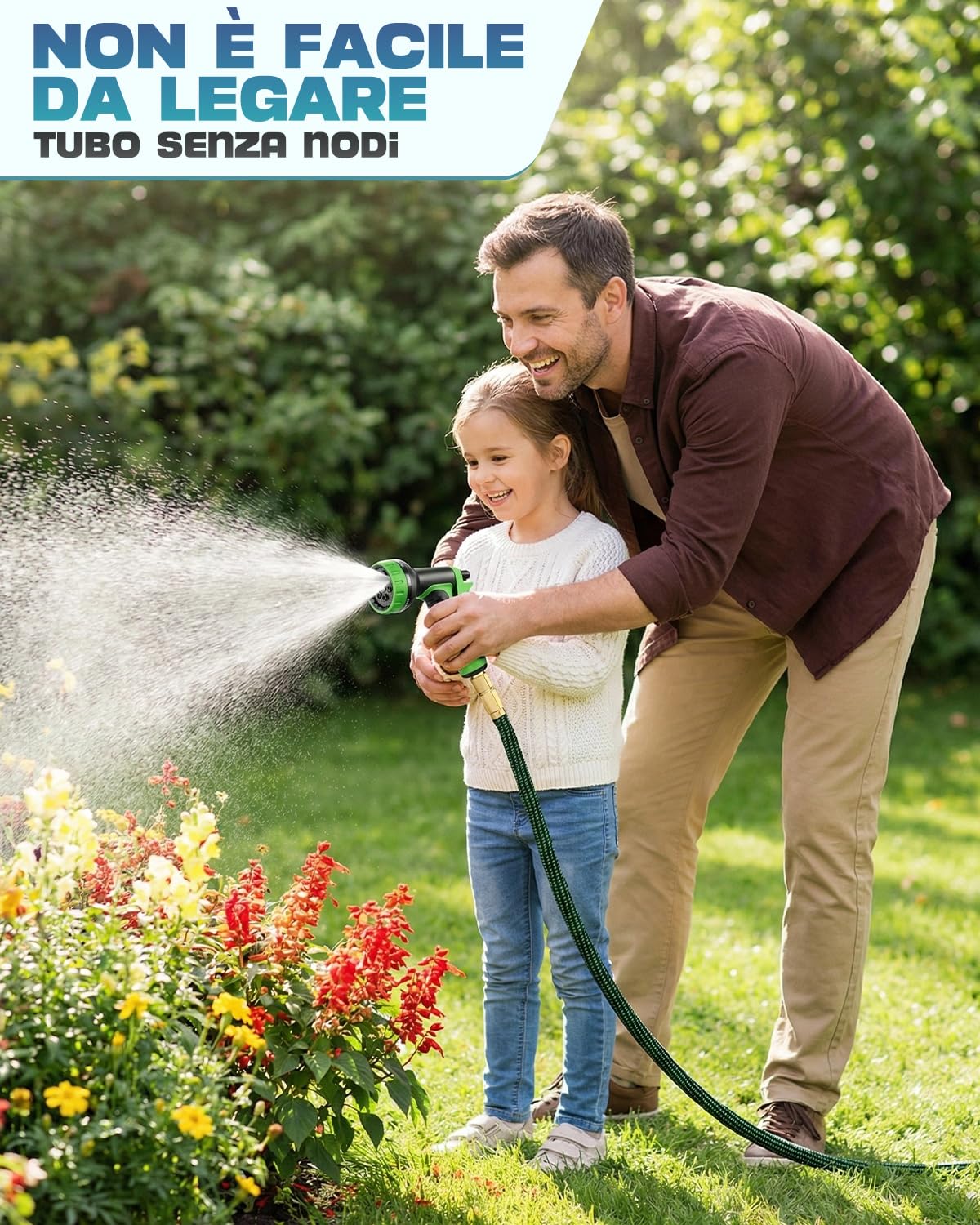 Tubo Giardino Estensibile con Pistola 10 Funzioni, Tubo Irrigazione Flessibile Antitorsione in Lattice a 3 Strati, Connettori in Ottone Massiccio, Tubo Acqua per Giardinaggio e Prato