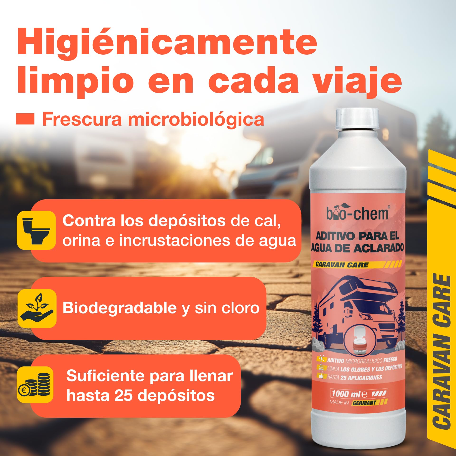 bio-chem Aditivo sanitario para el agua de enjuague, 5L | Nueva fórmula con microorganismos - producto de limpieza para inodoros secos en campings y caravanas