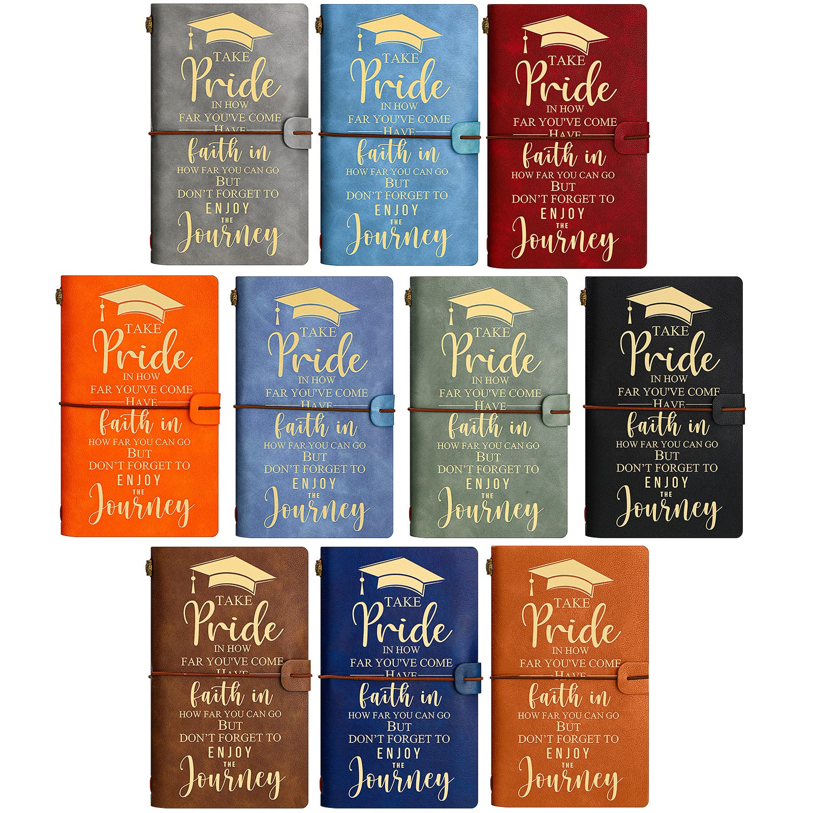 Kosiz 10 Pcs 2026 Graduation Gifts Bulk Inspirational Leather Journal Notebooks Graduation Gifts for Her Him 136 Pages Vintage Travel Diary for