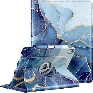 Fintie Rotating Case for iPad Air 5th Generation (2022) / iPad Air 4th Generation (2020) 10.9 Inch with Pencil Holder - 360 Degree Rotating Stand Cover with Auto Sleep/Wake, Ocean Marble