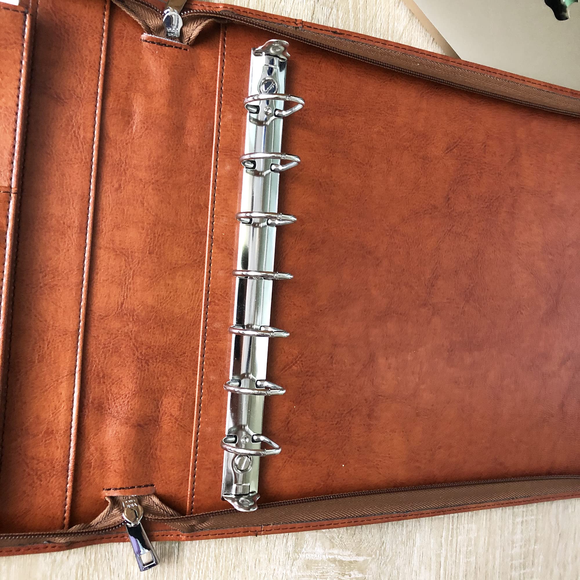 Raccoglitore a 7 anelli, in pelle vegana, con cerniera, per libretto degli assegni aziendali, con manico, 600 controlli di capacità per fogli da 22,9 x 33 cm (standard, marrone)