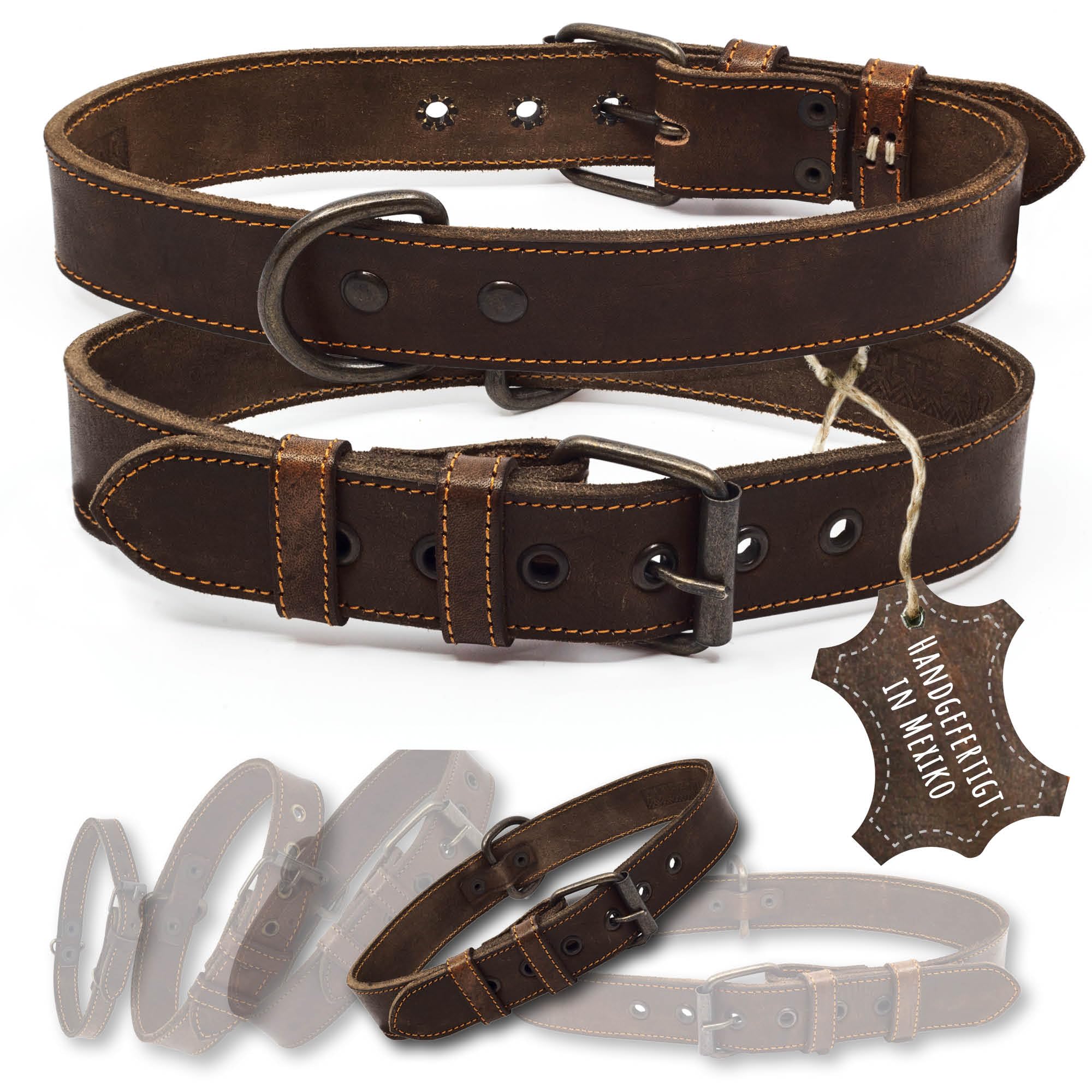 Collier pour chien en cuir naturel marron pour de belles balades en forêt taille L