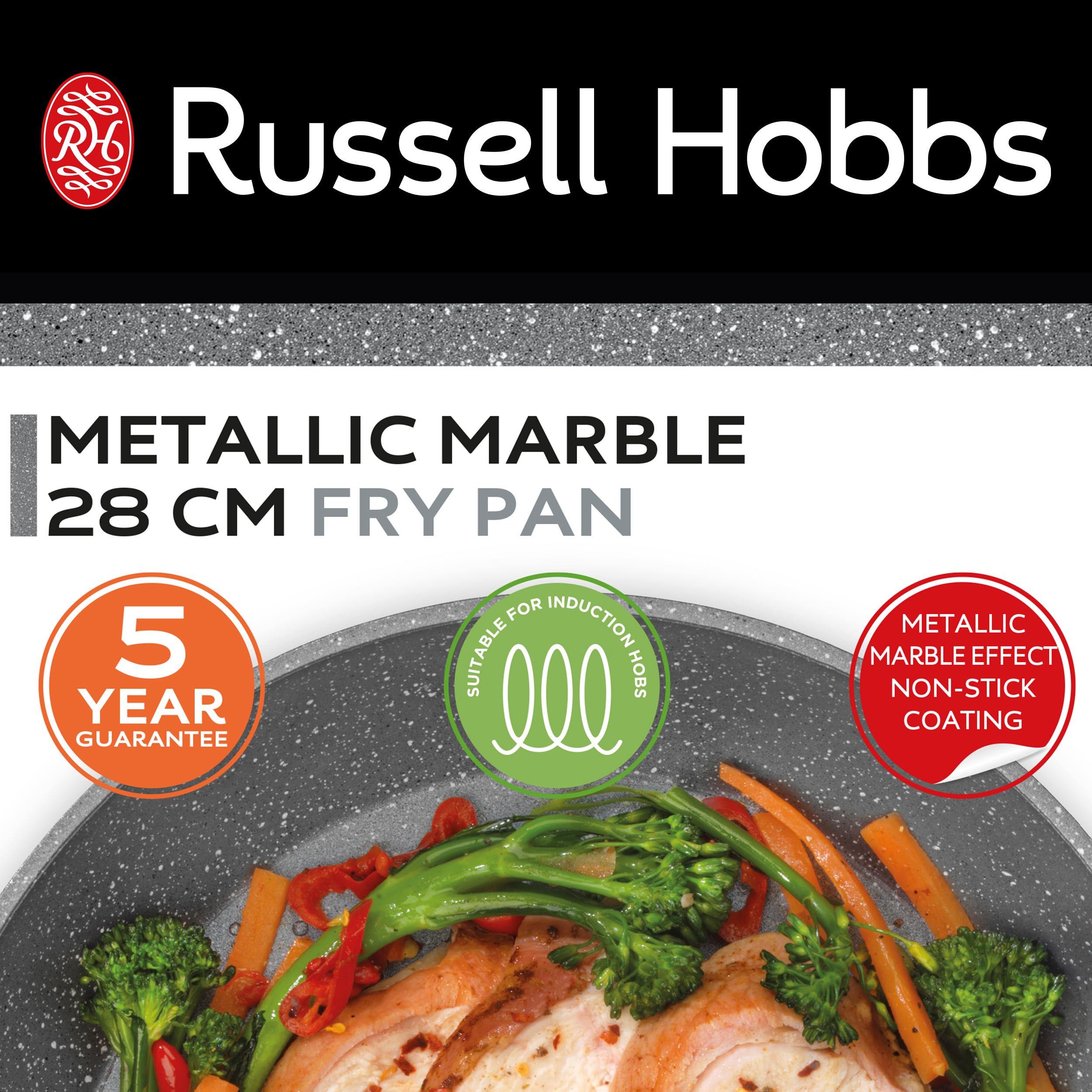 Russell Hobbs RH028001EU7 Metallic Marble 28 cm Frying Pan, Non-Stick - Image 2