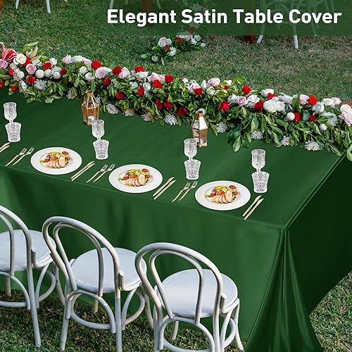 Miniatura 7 de MCEAST 4 manteles de satén verde oscuro de 102 x 58 pulgadas, mantel rectangular de seda brillante para fiestas, bodas, decoración de mesa de