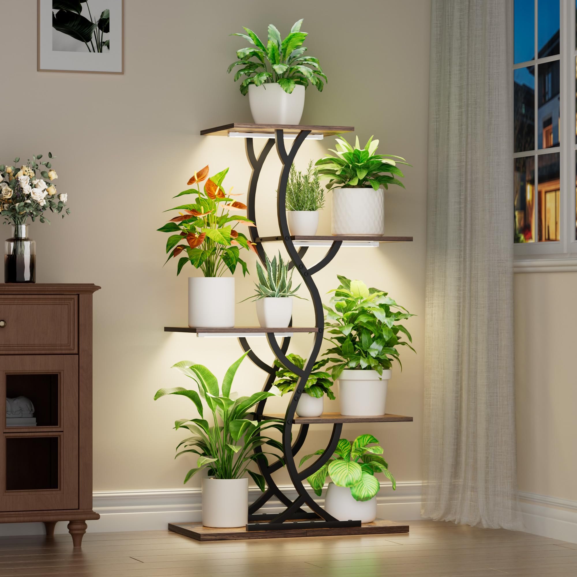 EVAWOO 5-Tier Corner Plant Stand with Grow Lights
