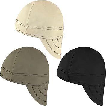 Macarrie 3 Pcs Welding Hats for Men Flame Resistant Cotton Welding Cap Mesh Inside Liner Welder Cap Low Crown for Welder Electrician Gas Station Matched with Most Welding HelmetPlain Style