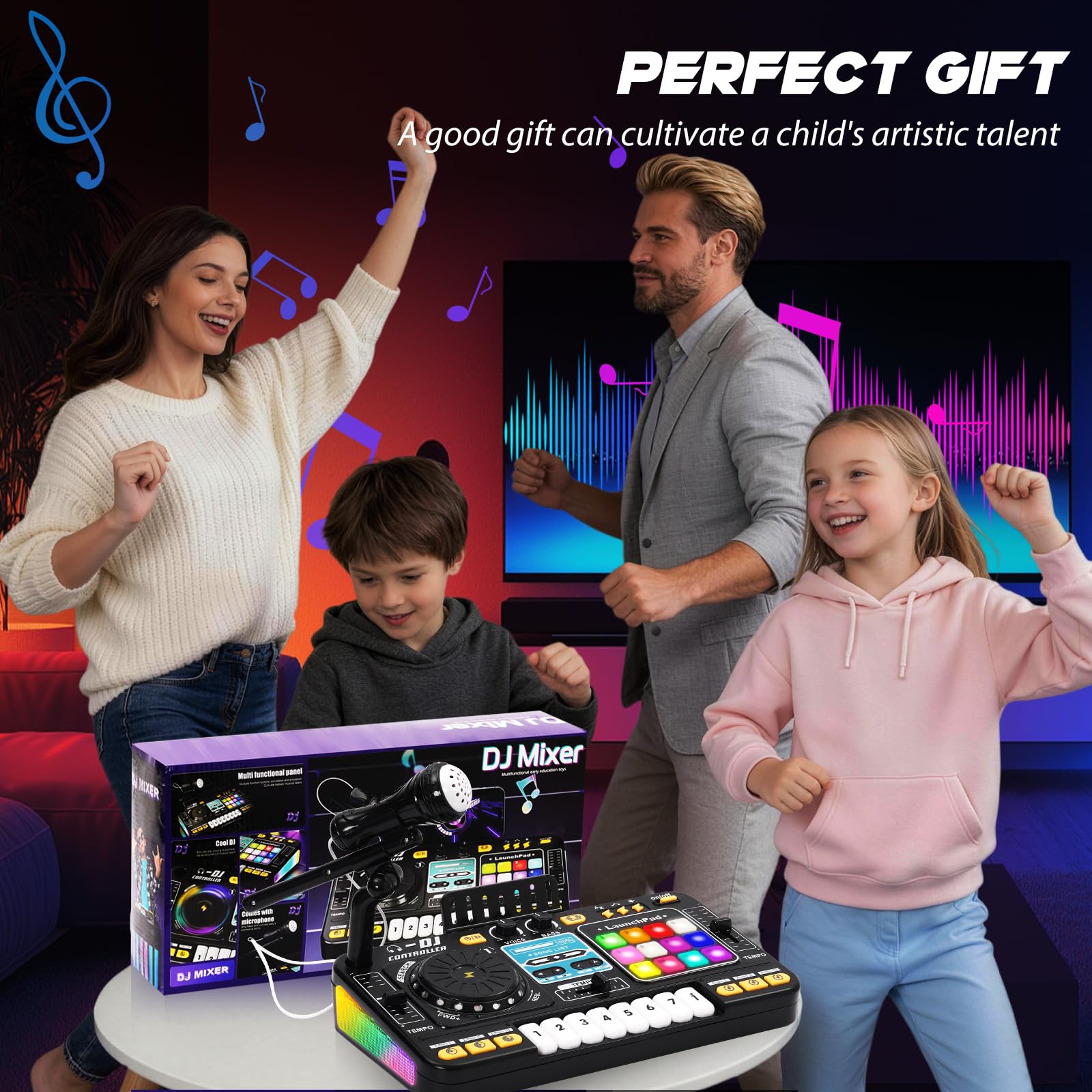 Mesa De Mezclas Musicales Dj Mixer Luz Y Sonido Para Niños Color Negro