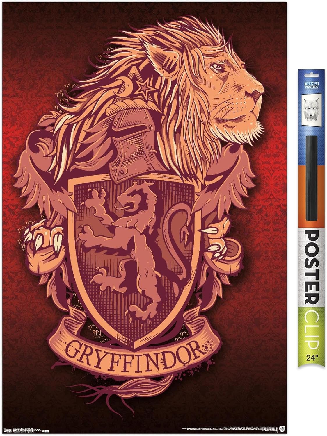 Trends International The Wizarding World: Harry Potter - Gryffindor Lion Crest Wall Poster, 22.375" x 34", Print and Black Hanger Bundle