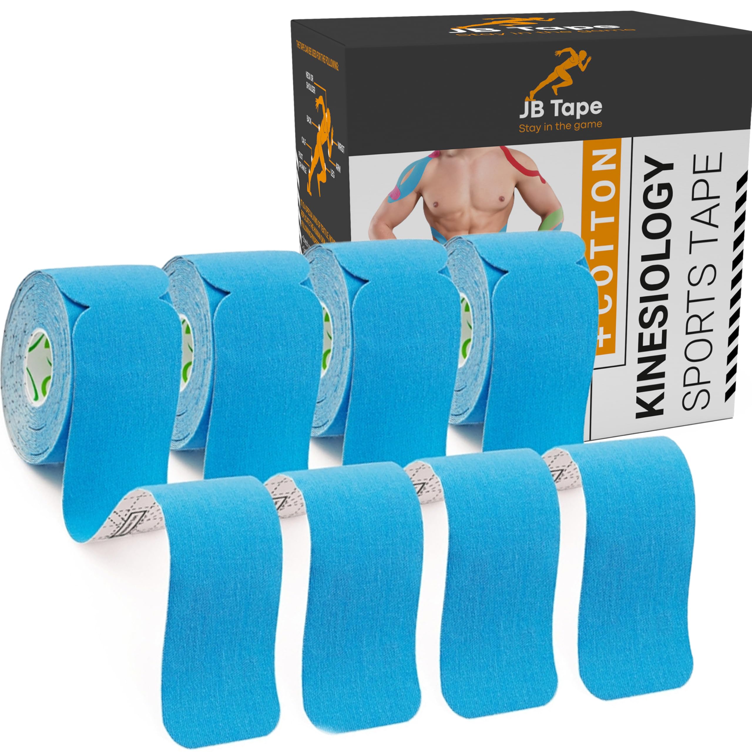 JB Tape Kinesiology Tape 80 Precut 10-Inch Strips Blue Elastic Latex-Free Water Resistant Athletic Muscle Joint Support 4