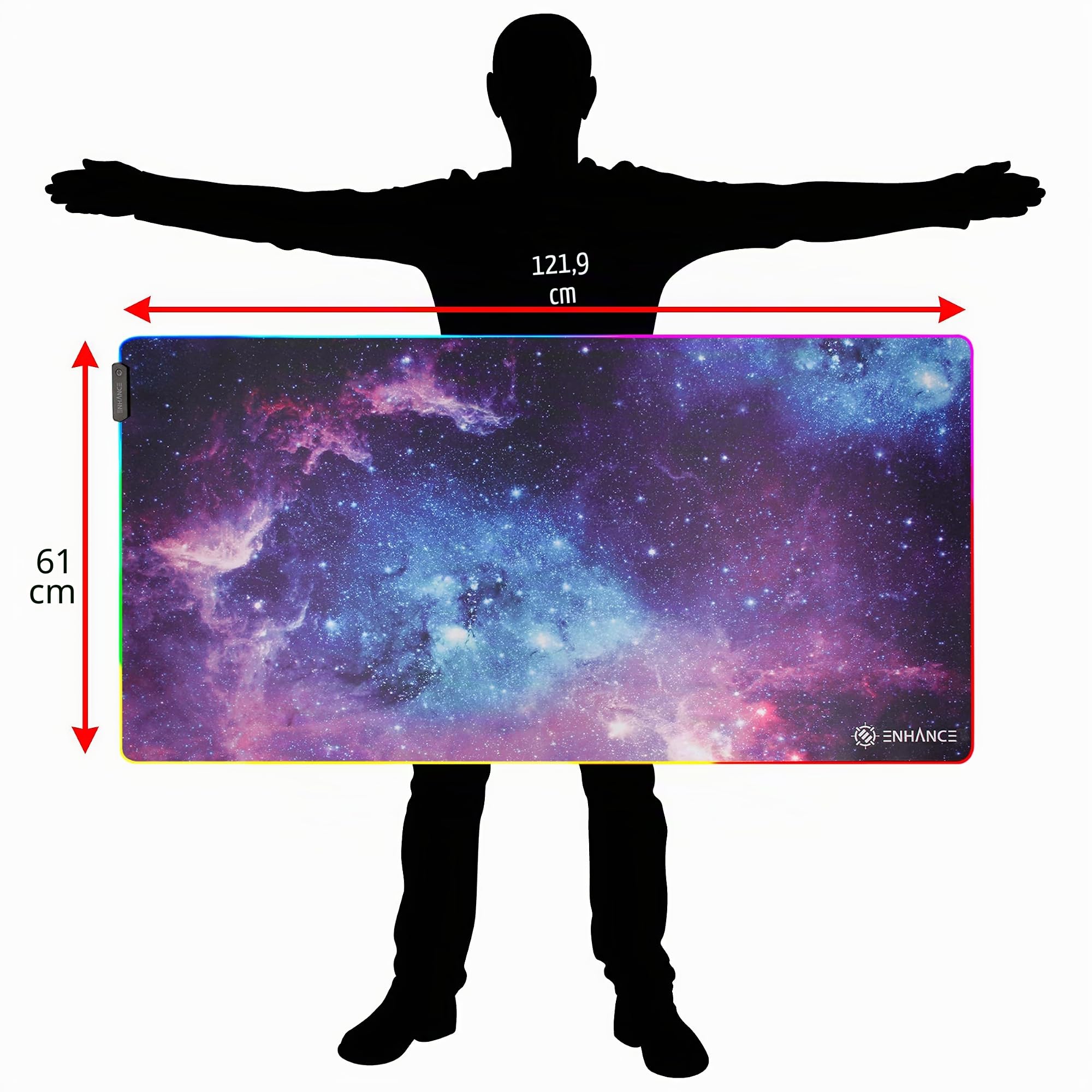 ENHANCE XXXL LED Tappetino da Scrivania - Mouse Pad Illuminato 3XL Grande (123x60 cm) con Superficie Liscia per Tracciamento e Base in Gomma Antiscivolo - Galassia