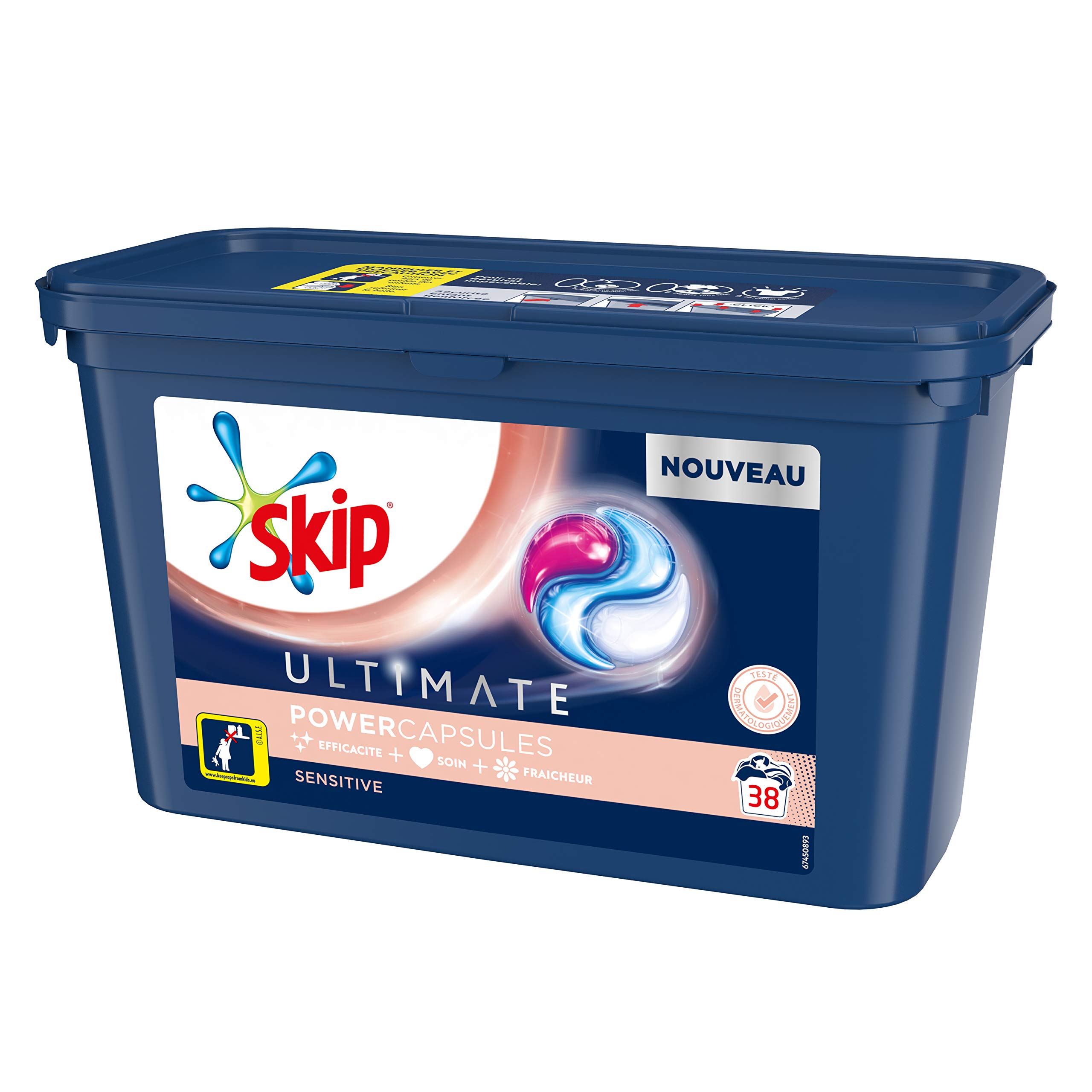 Skip Lessive Capsules Trio Ultimate Sensitive Peaux Sensibles & Bébés x38 lavages
