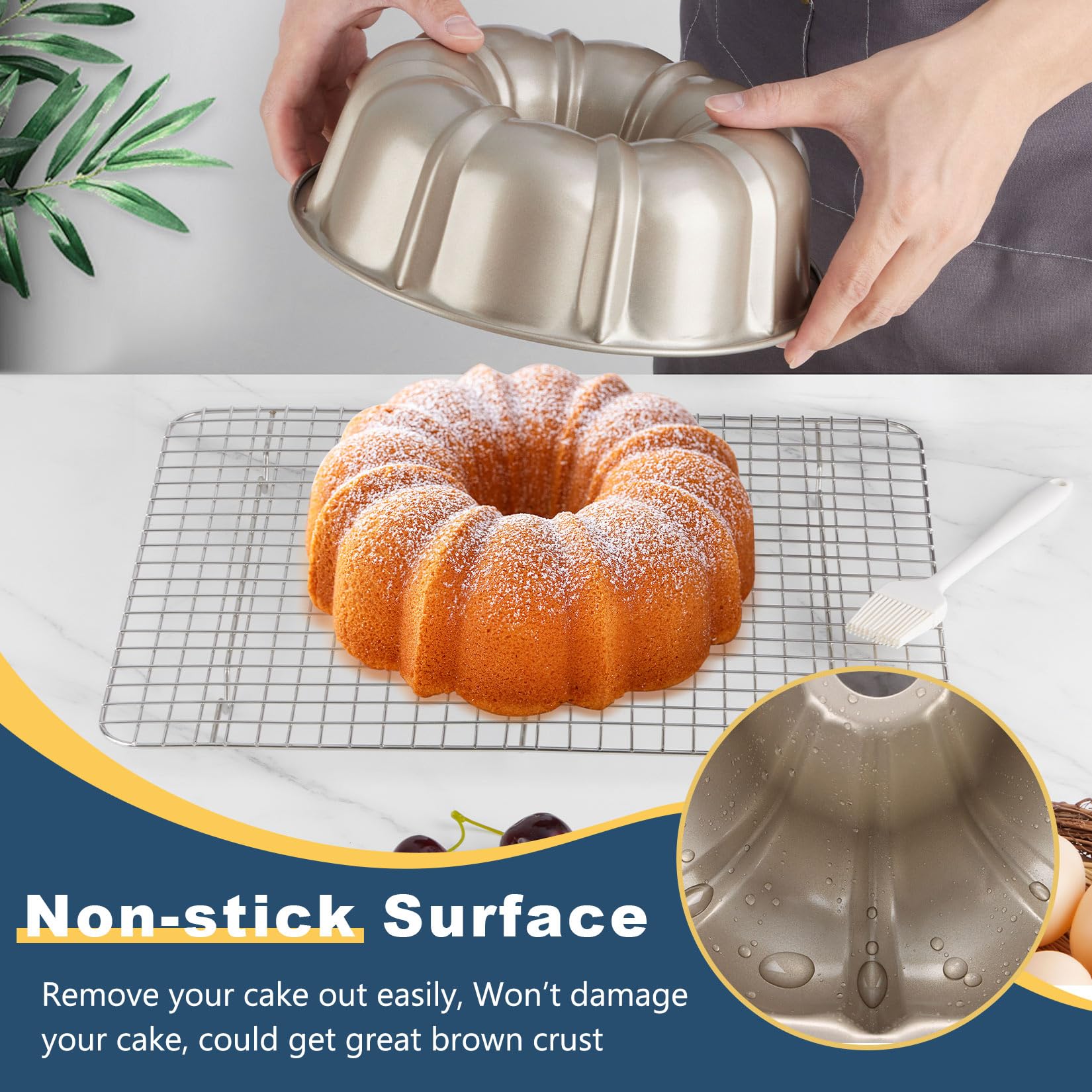 P&P CHEF Moule à gâteau cannelé doré 25,4 cm