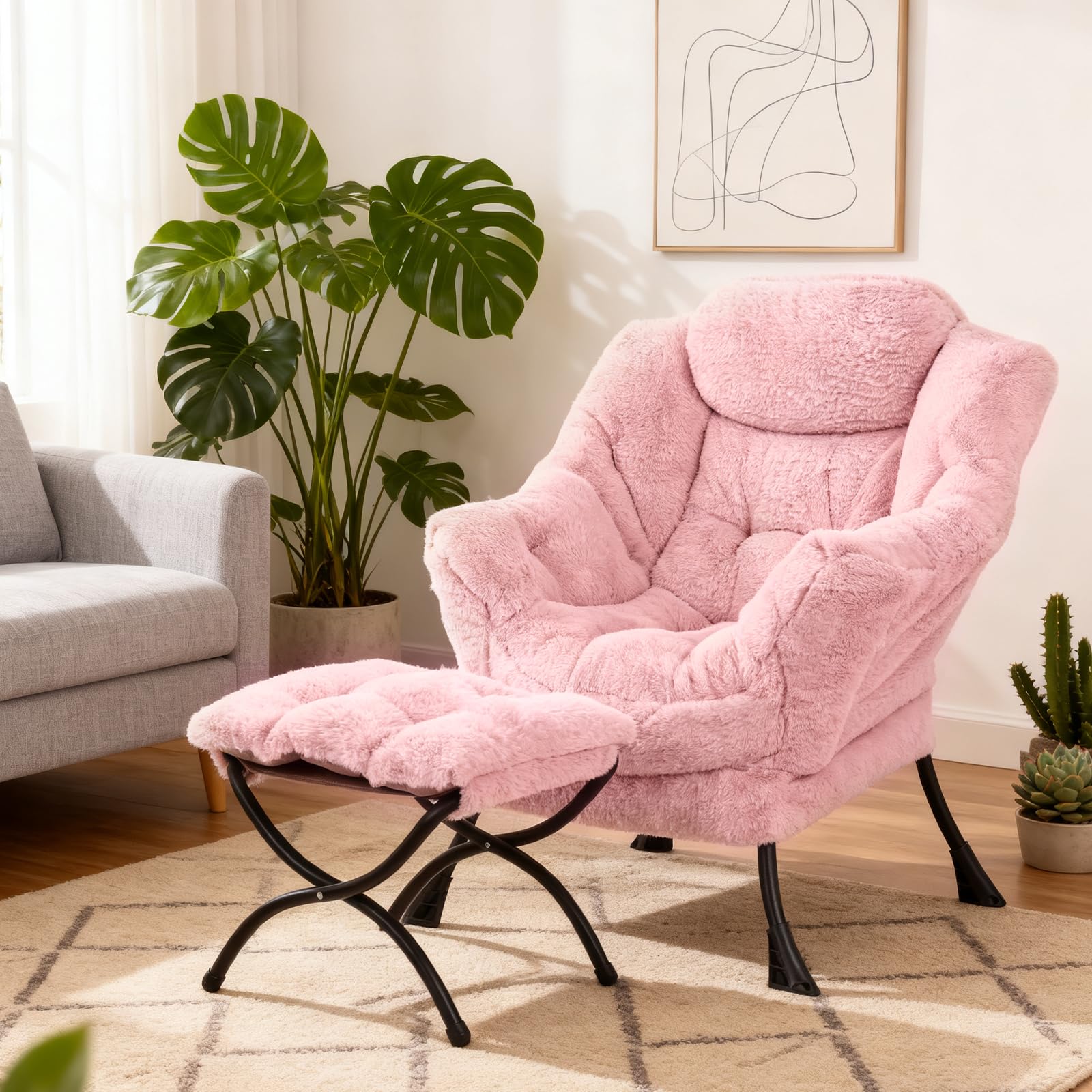 Lazy Chaise avec méridienne, chaise d'accentuation moderne, fauteuil de salon contemporain avec accoudoirs, chaise de lecture pour salon, chambre à coucher, bureau