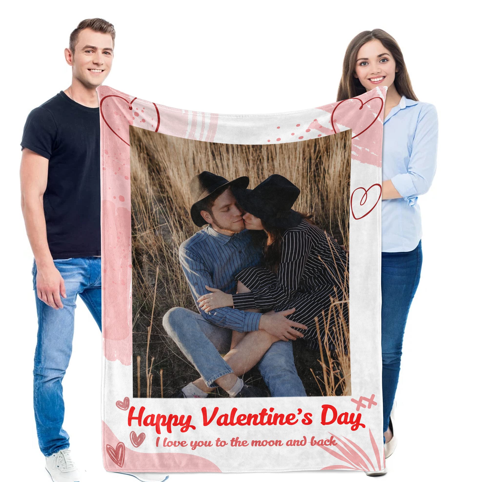 EshineArt Custom Blanket, Personalized Customized Throw Blankets Photo Text for Valentines Couples Family Friends Kids Dogs, Halloween Christmas Children Day Birthday. (1 Photo Collage, 48X32inch)