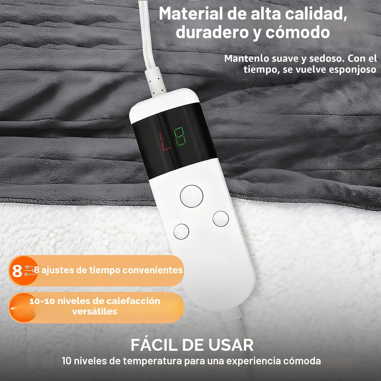 Manta eléctrica con apagado automático, 130 x 180 cm, 10 niveles de calor y temporizador de 8 horas, protección contra sobrecalentamiento, lavable a máquina, manta térmica de franela