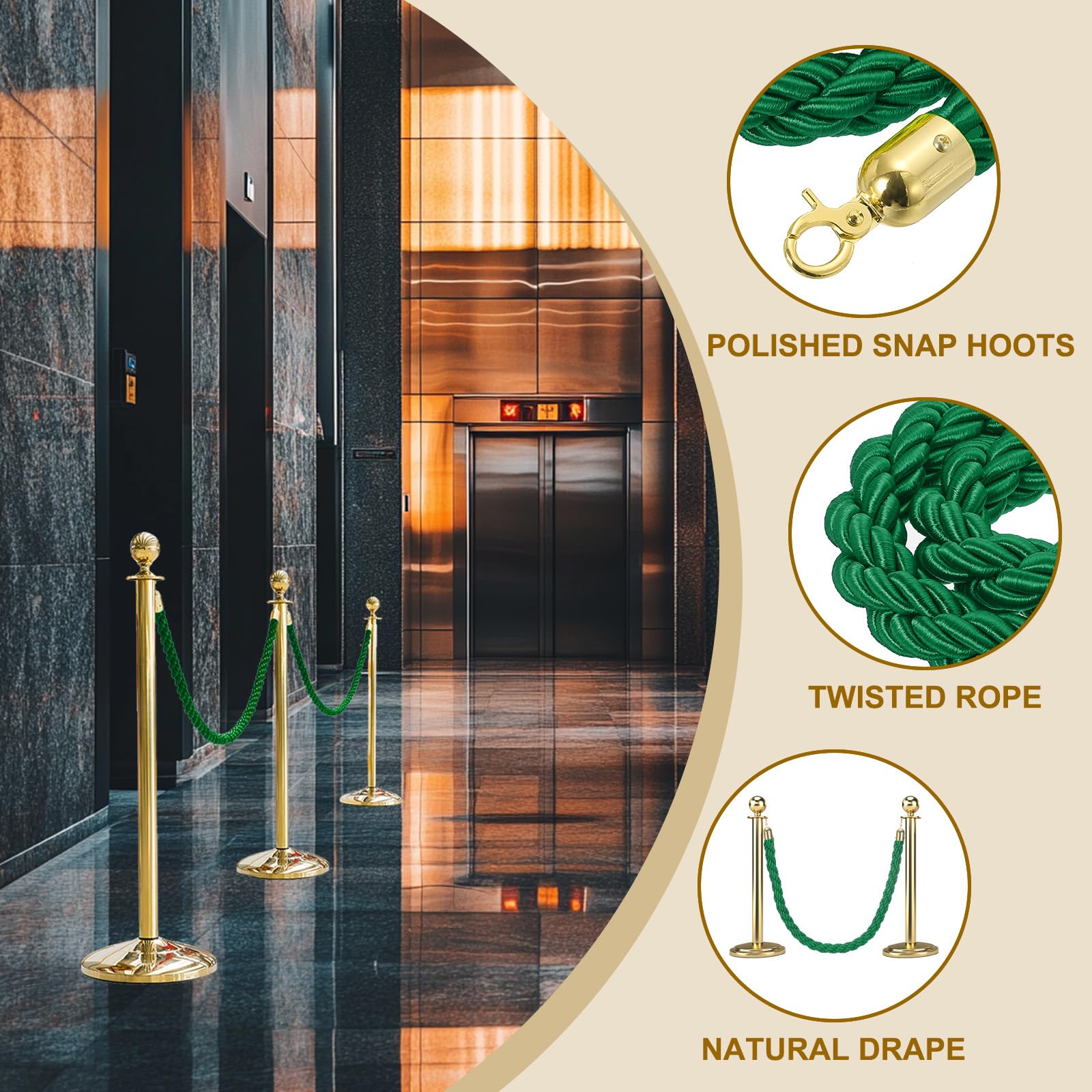 QUARKZMAN 2 Pz 6.6 Ft/2 m Cordone Barriera A Spirale Con Ganci Verde Dorato