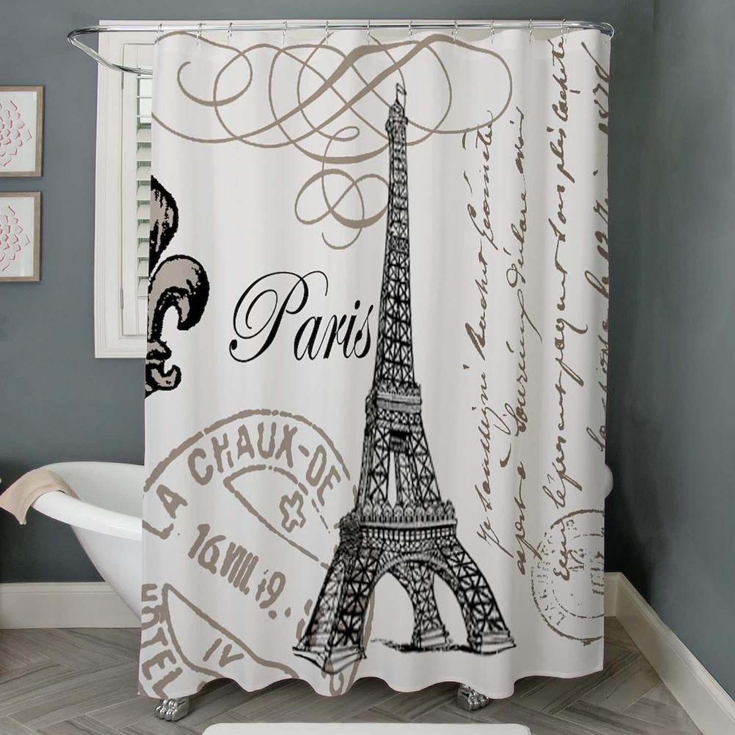 CafePress Vintage Eiffel Tower Decorative Fabric Shower Curtain