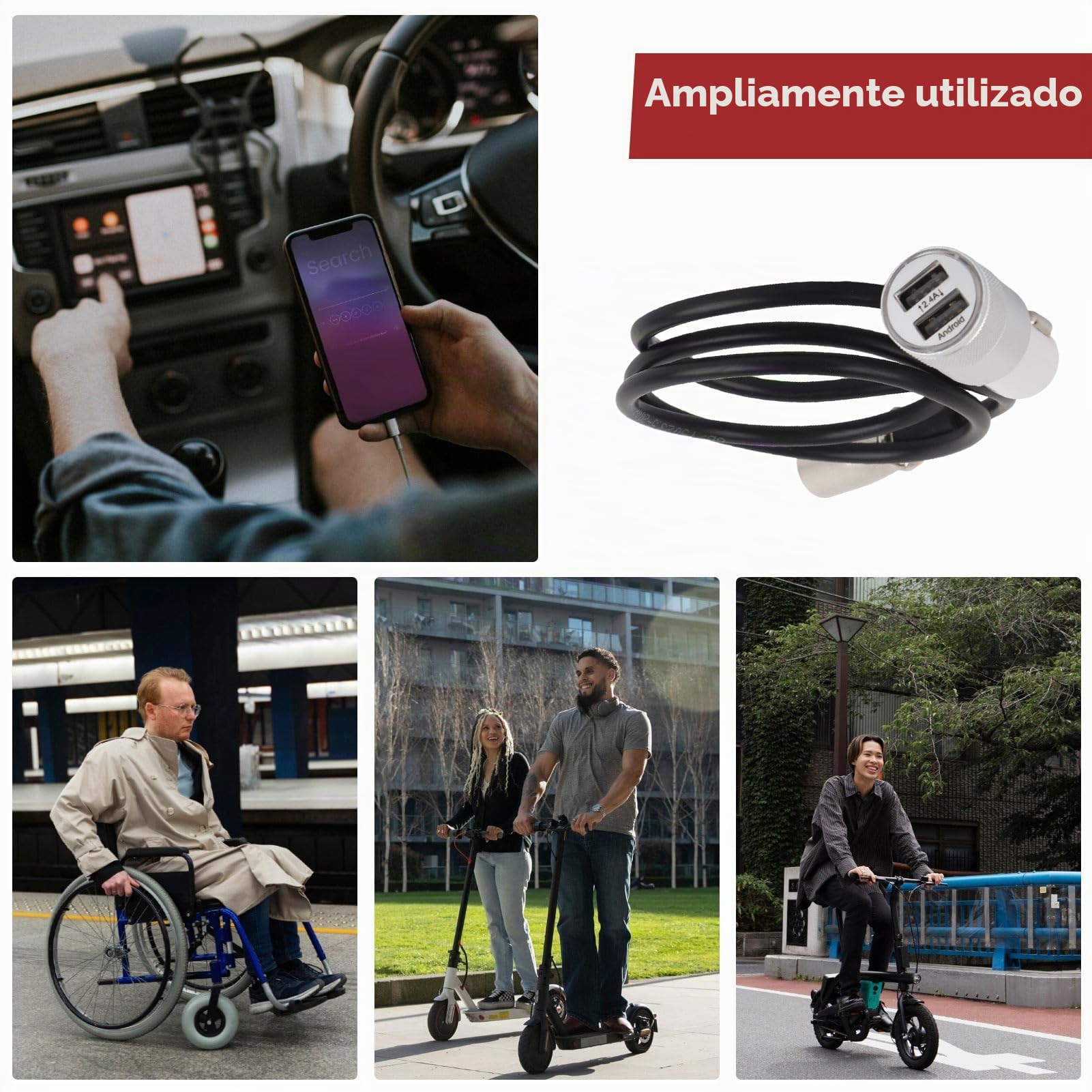 Cargador Para Silla De Ruedas Eléctrica, Cargador De Scooter De Movilidad USB 1 Para 2 Cable USB Universal De Carga Rápida De Aleación De Zinc Para Vehículos Pequeños Y Scooters Movilidad Eléctrica