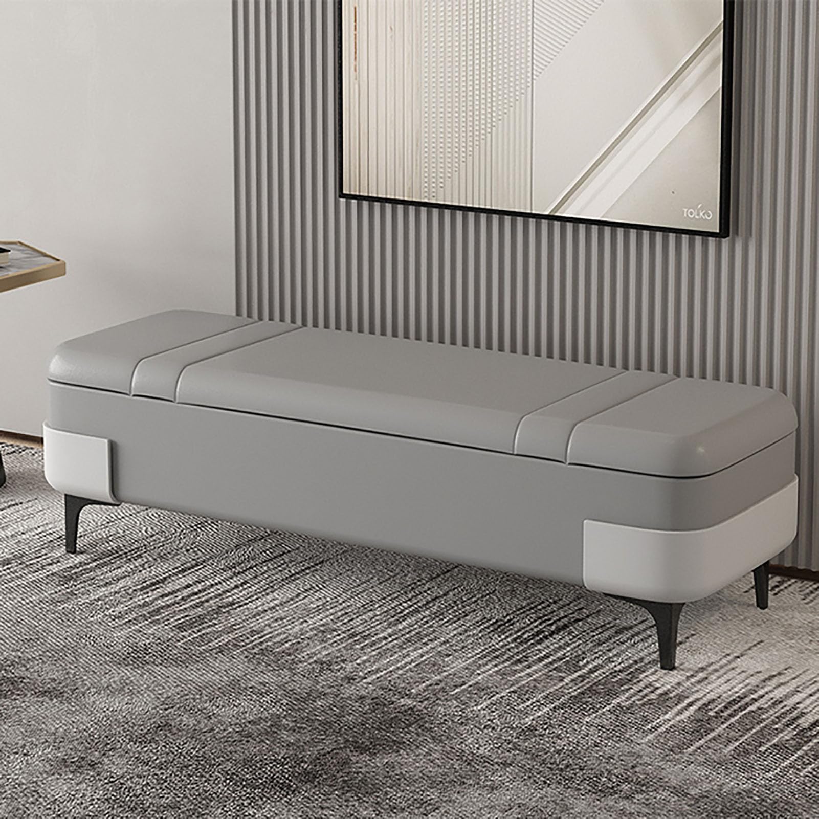 Banc de rangement gris en similicuir 80cm pour salon