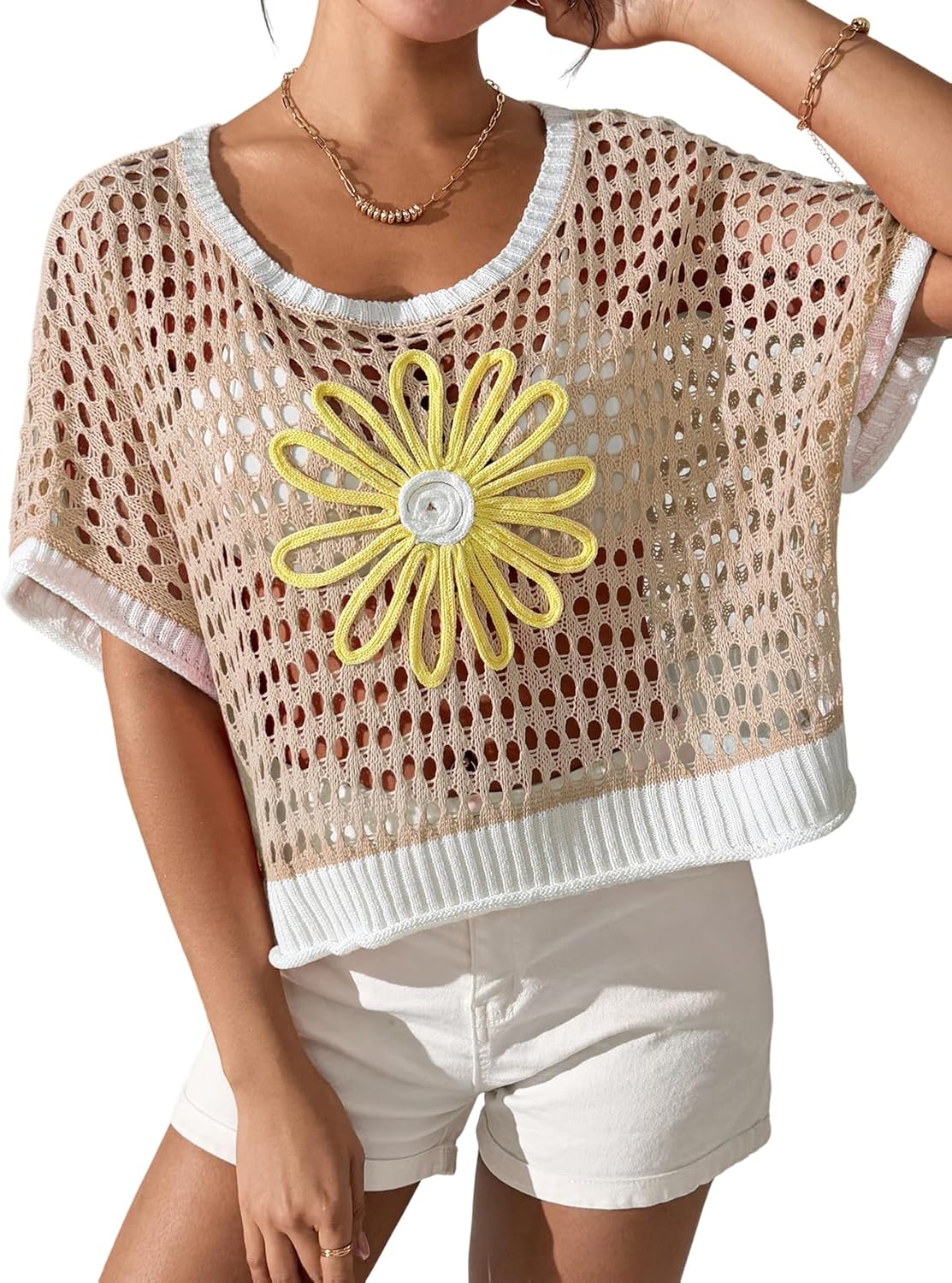 OCSTRADE Summer Crochet Tops for Women Boho Crop Hollow Out Sweaters Beach Vacation Knit Cover Ups