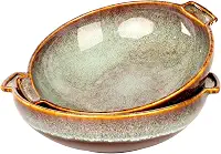 jinsongdafa Conjunto de 2 caçarolas redondas, assadeira de cerâmica gratinada de 850 g, assadeira com alças ou para misturar, salada, tigela de macarrão, melhor presente para quem ama assar