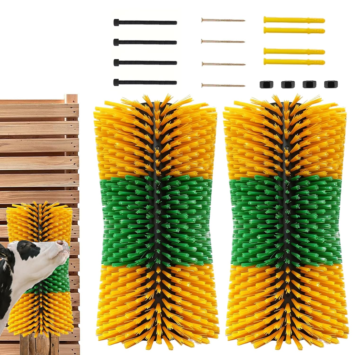 2PCS Large-Waist Livestock Scratching Brush for Cattle, Horses, Goats, Pigs & Sheep – Heavy-Duty Grooming & Massage Brush Relieves Itching – Includes 16 Screws