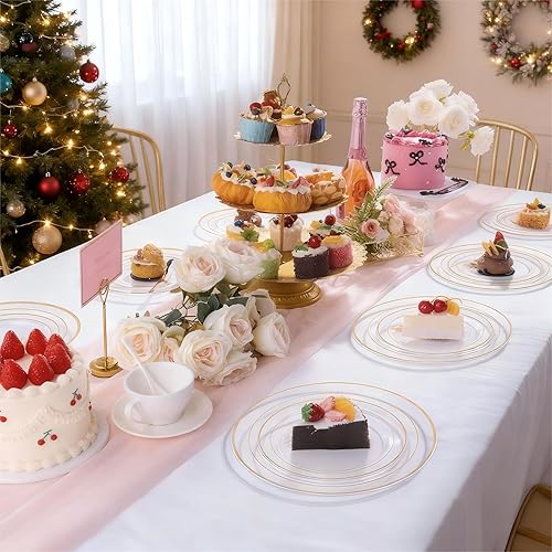 Miniatura 32 de DaYammi 240 platos de plástico dorado que incluyen 120 platos de postre y 120 tenedores para pasteles, plato de fiesta martillado, platos dorados