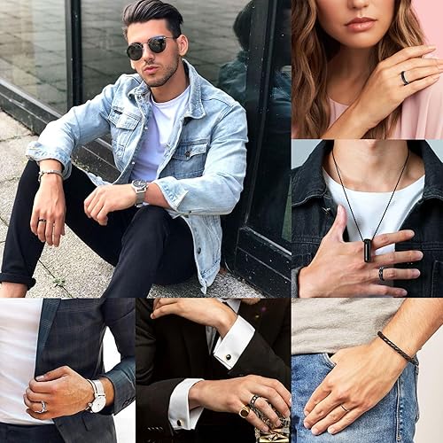 Miniatura 5 de Anillos para hombres y mujeres, 6 unidades, anillos de acero inoxidable negro para hombre, anillo para ansiedad, alivio de la ansiedad, anillos