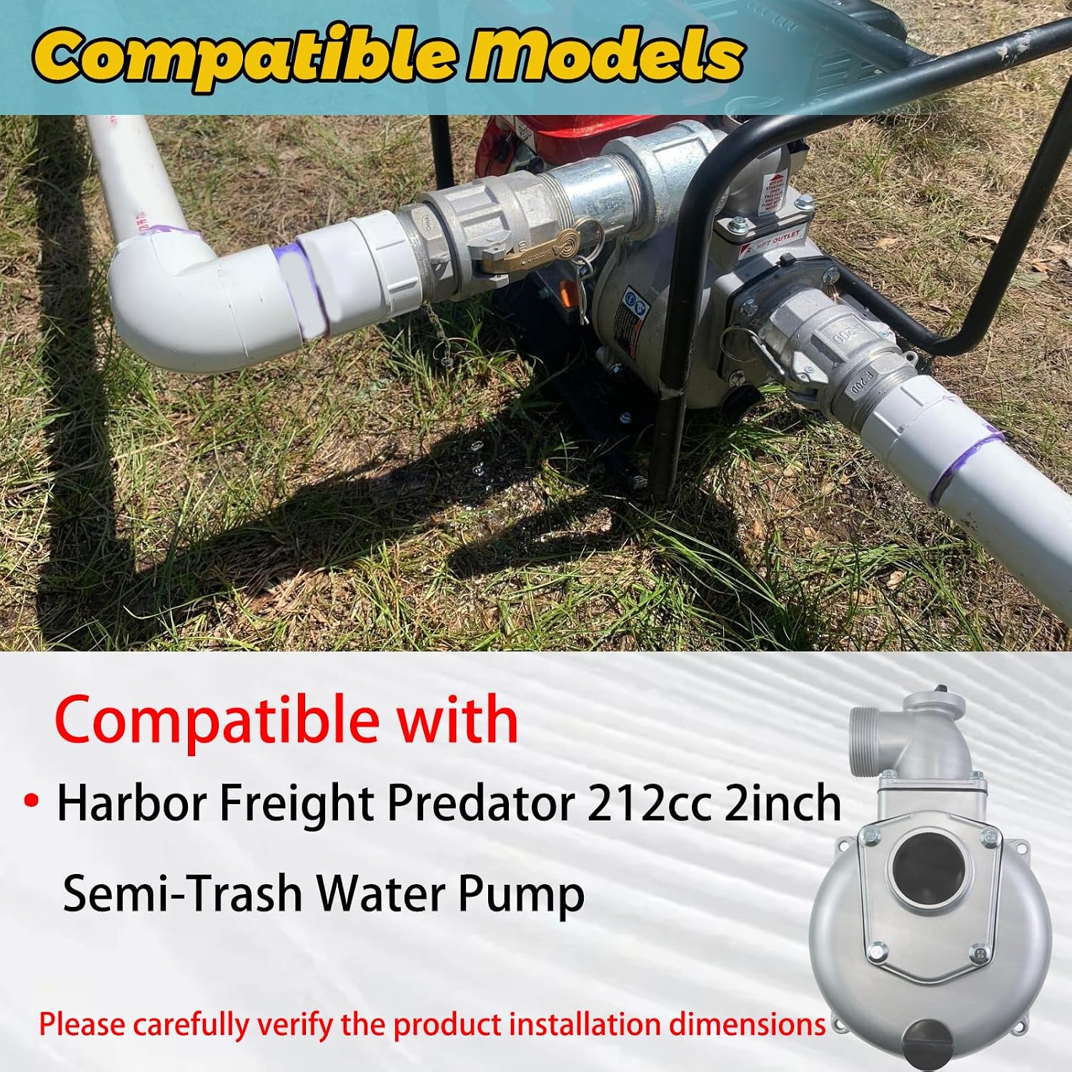 abliubale 2 inch Water Pump Body Housing with 4 Bolts on Water Inlet Compatible with Predator and for Pacific Hydrostar 2" Engine Aluminum Water Pump, Fits Model AWP50, NOT Replace 3 Bolts